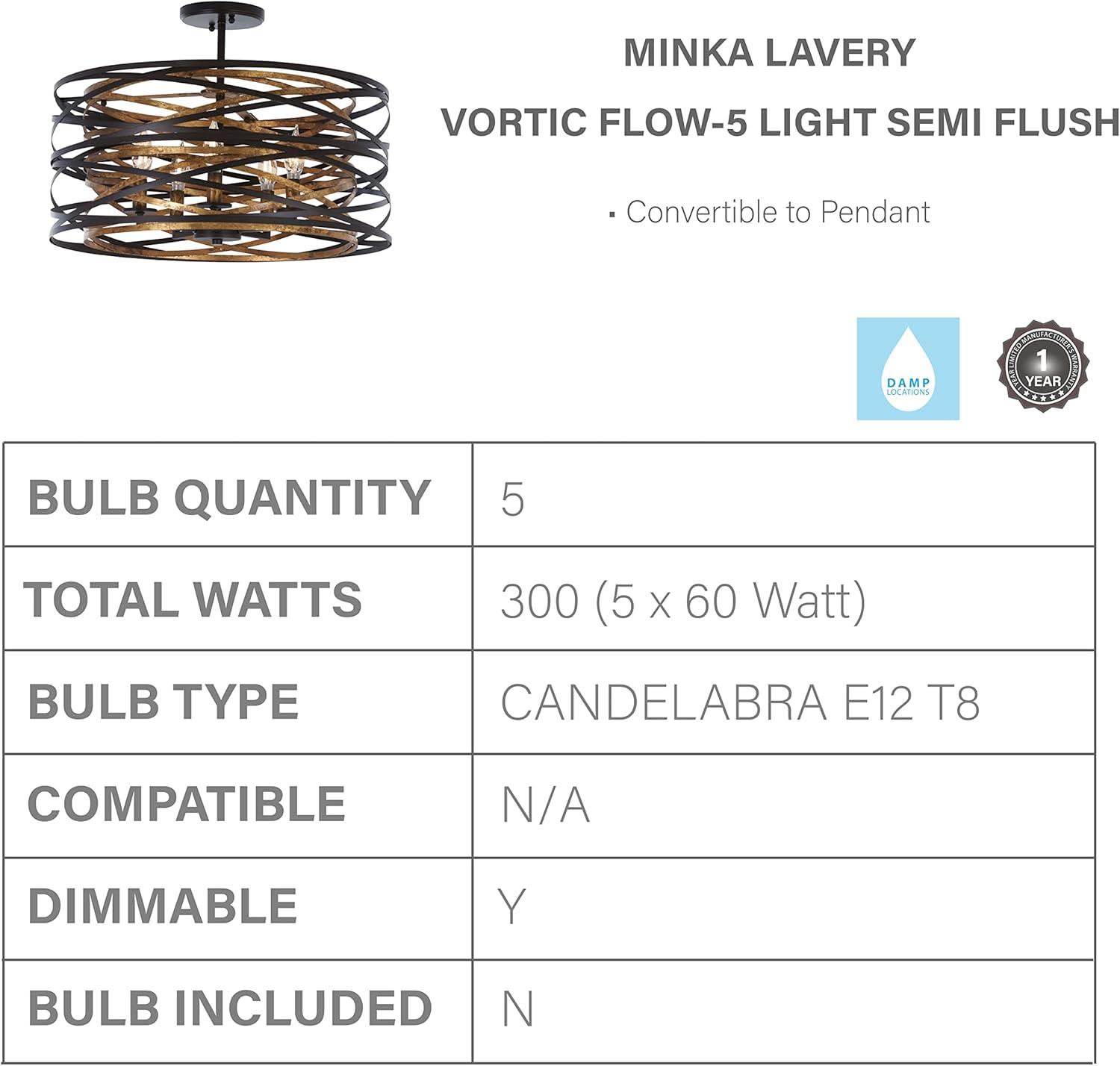 Minka Lavery Vortic Flow 20" Wide Dark Bronze and Mosaic Gold 5-Light Pendant