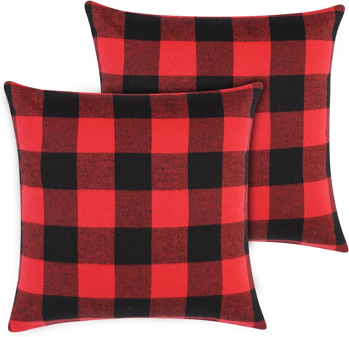 Red and Black Buffalo Check Plaid Polyester Pillow Covers, 18 x 18 Inches