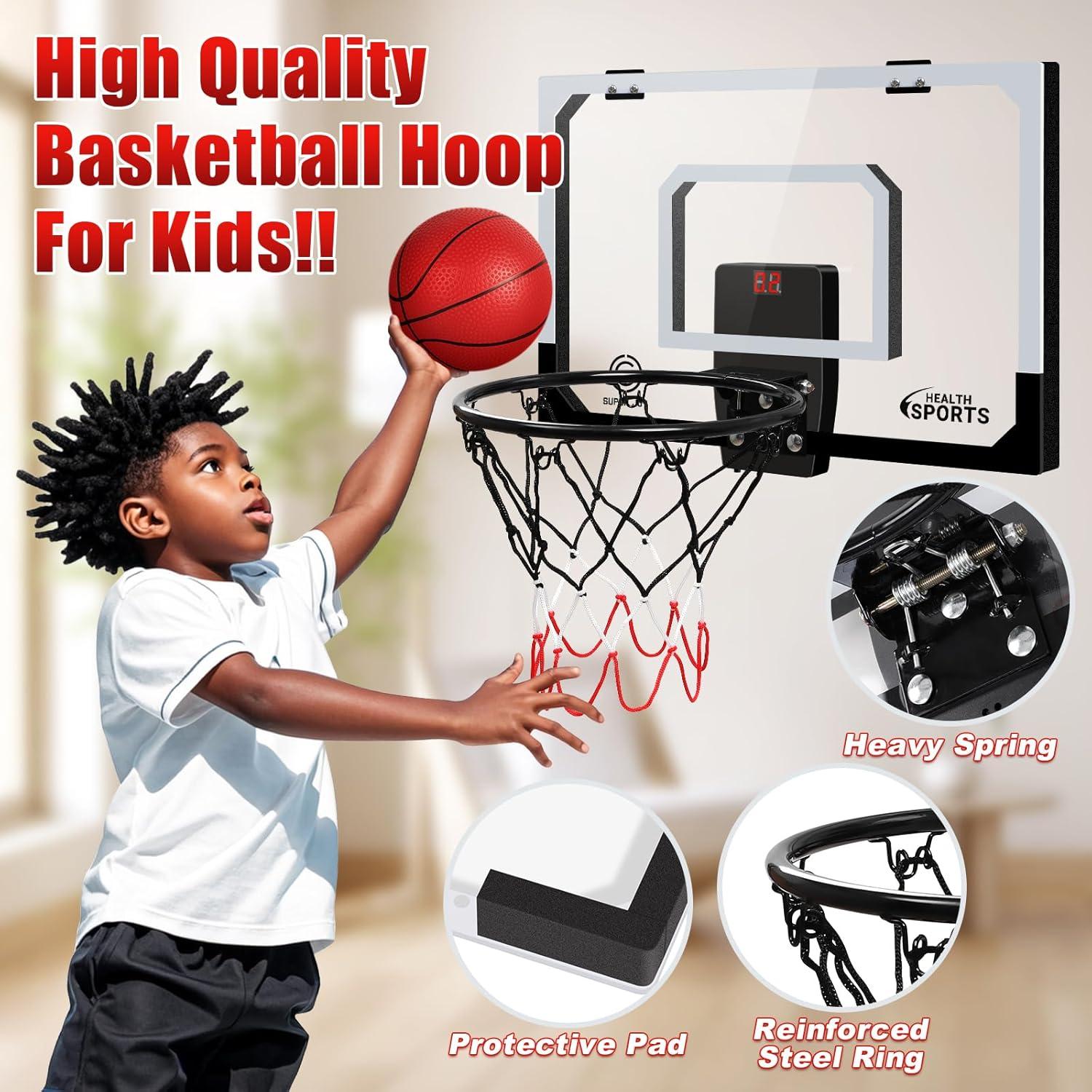 Pro Room Basketball Hoop Over The Door - Wall Mounted Basketball Hoop Set with Complete Accessories - Indoor Basketball Hoop for Kids & Adults