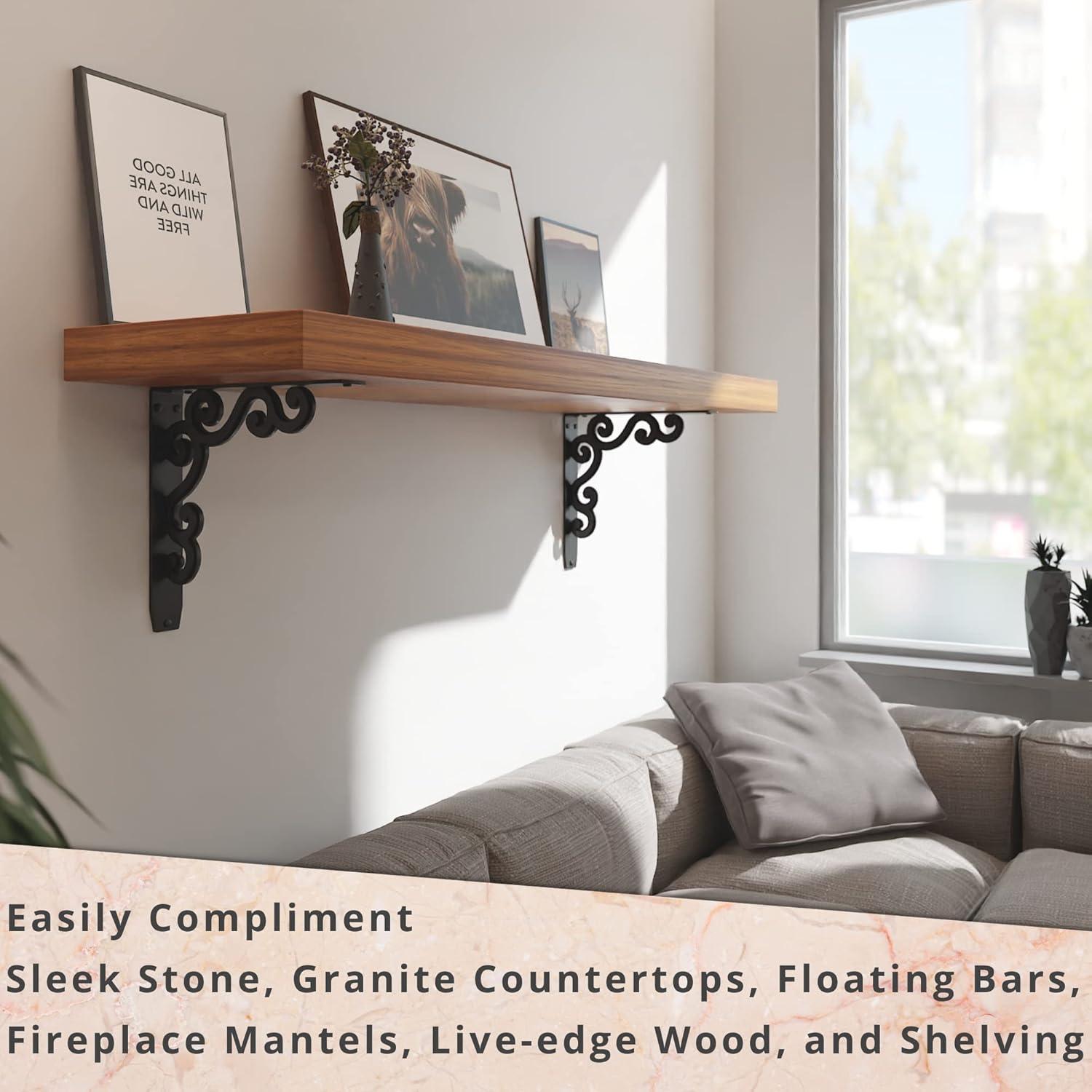 Charleston Heavy Duty Steel Fireplace Mantel Brackets, Floating Shelf, Countertop Support - 12" x 12" x 2"