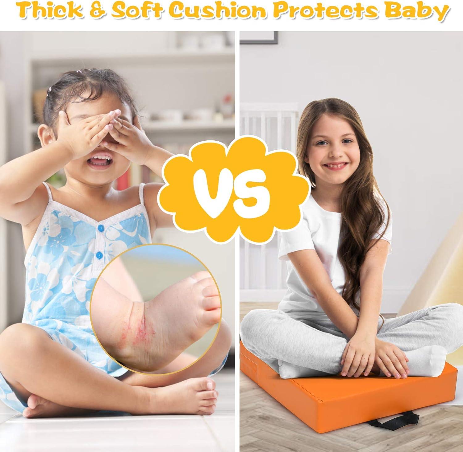 KOTEK 6 Pcs 15'' Kids Floor Cushions with Handles, 3'' Thick Foam Circle Floor Seats, Soft Flexible Seating for Classroom Elementary, School, Daycare, Kindergarten, Preschool, Playroom(Square, Red)