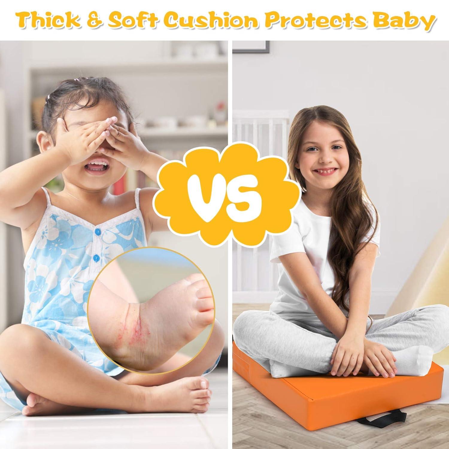 KOTEK 6 Pcs 15'' Kids Floor Cushions with Handles, 3'' Thick Foam Circle Floor Seats, Soft Flexible Seating for Classroom Elementary, School, Daycare, Kindergarten, Preschool, Playroom(Square, Red)