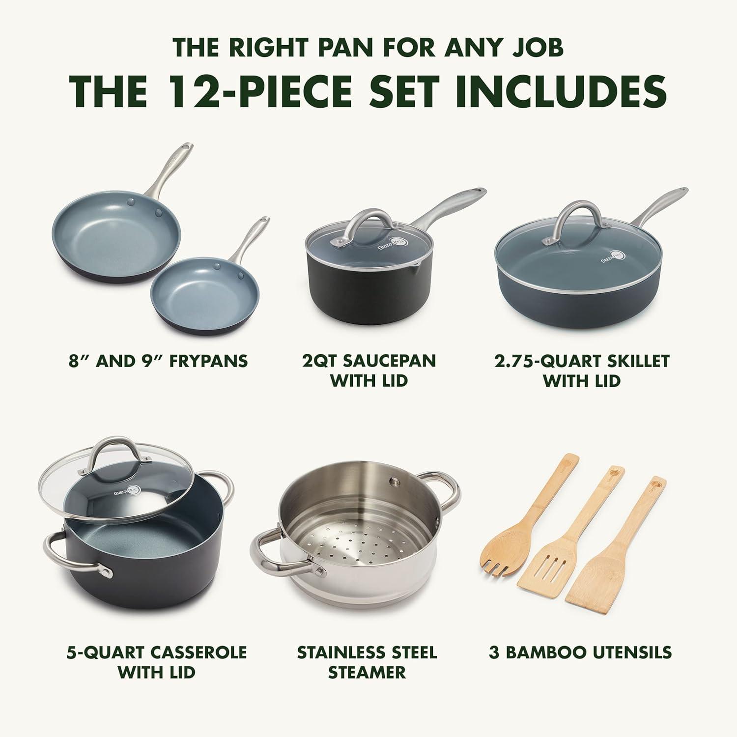 GreenPan Lima Black Aluminum Nonstick 12-Piece Cookware Set