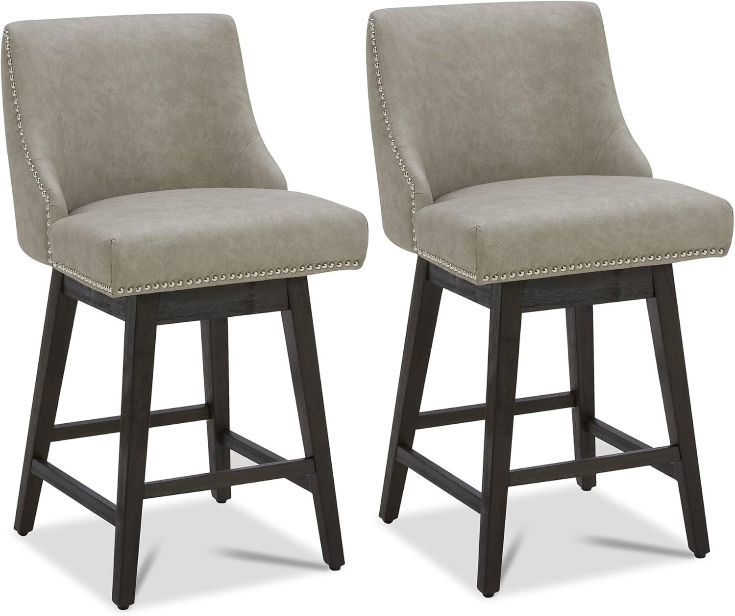CHITA 26 inch Faux Leather Swivel Upholstered Counter Height Bar Stools with Full Back, Set of 2, Stone Gray