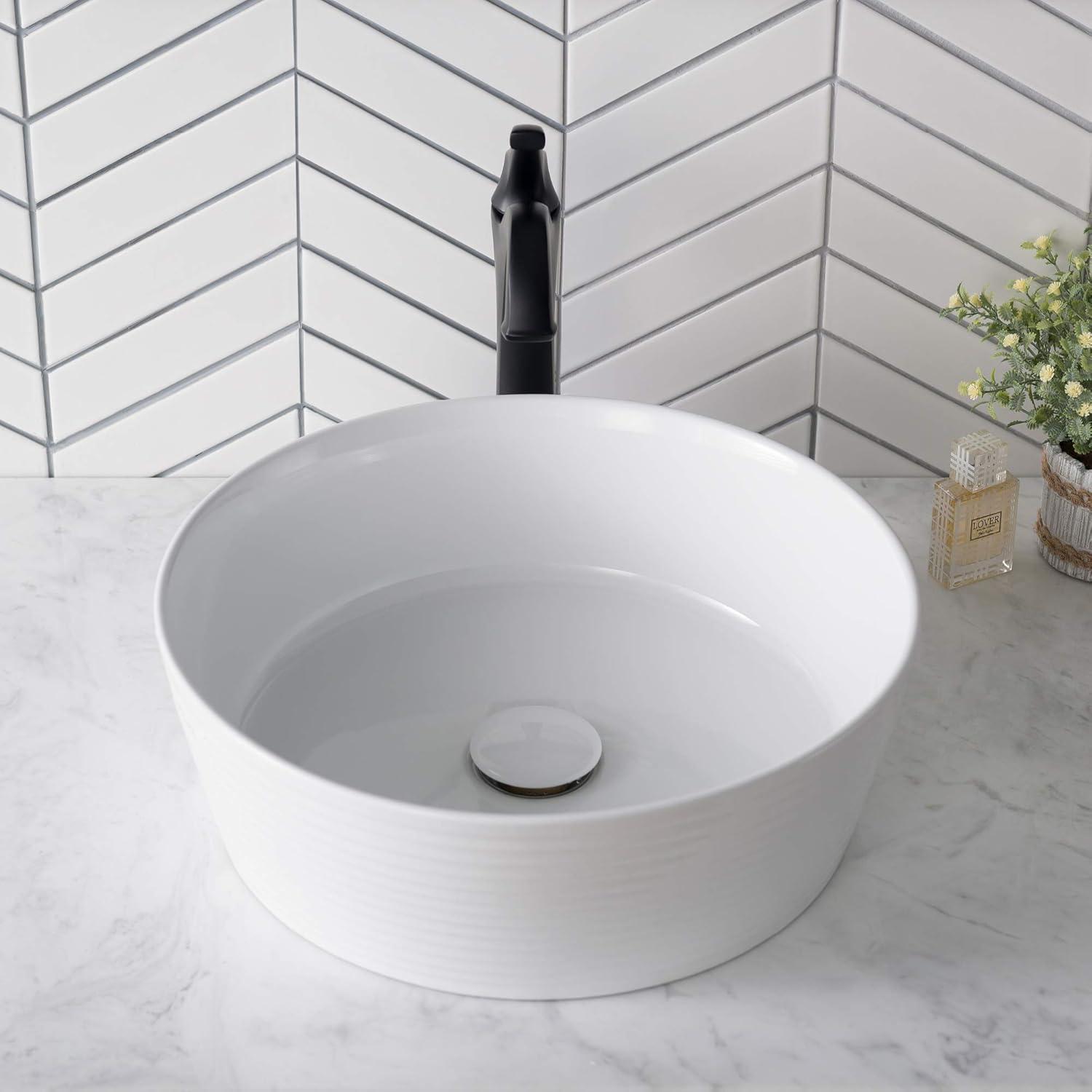 Viva Round White Ceramic Vessel Sink with Pop-Up Drain