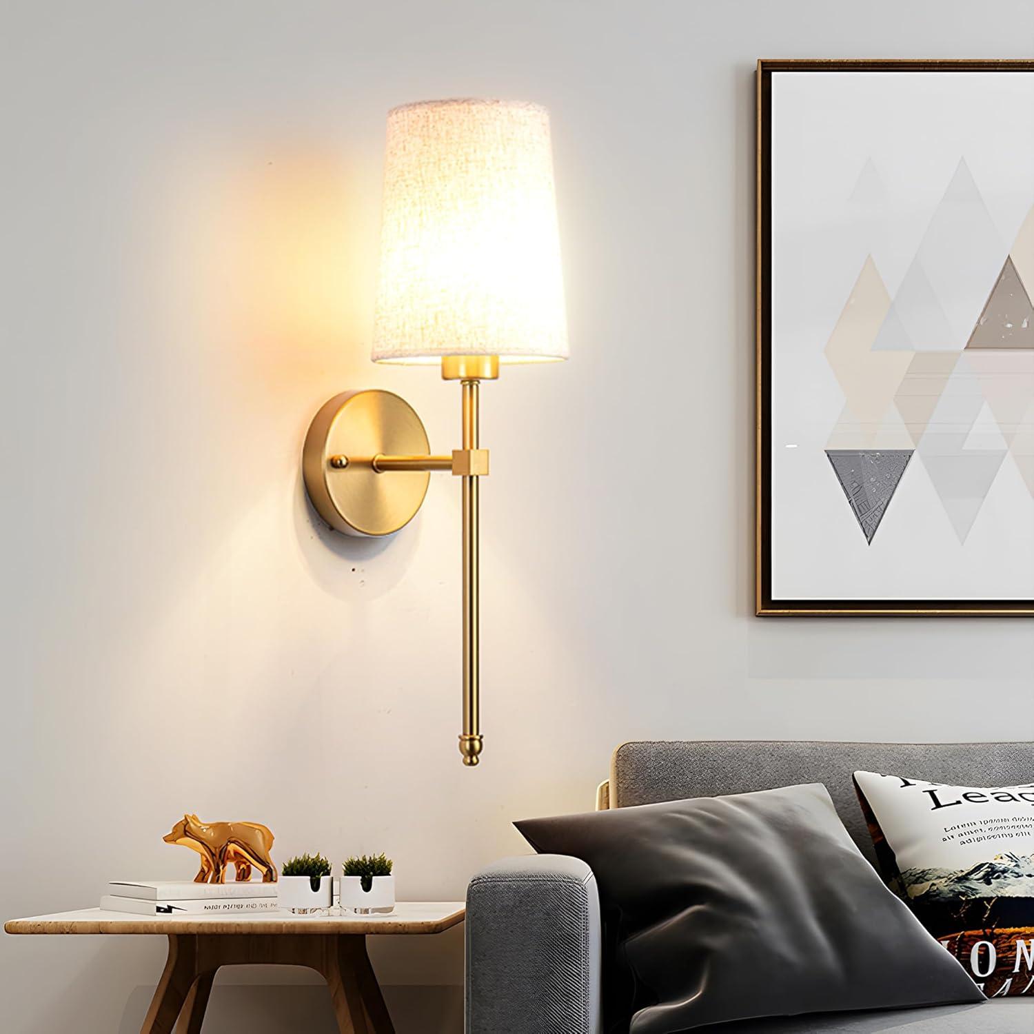 Battery Operated Wall Sconce Set Of Two with Remote Control, Indoor Not Hardwired Dimmable Battery Operated Wall Sconce Light Fixture with Fabric Linen Shade For Bedroom Living Room, Bulb Included ( C