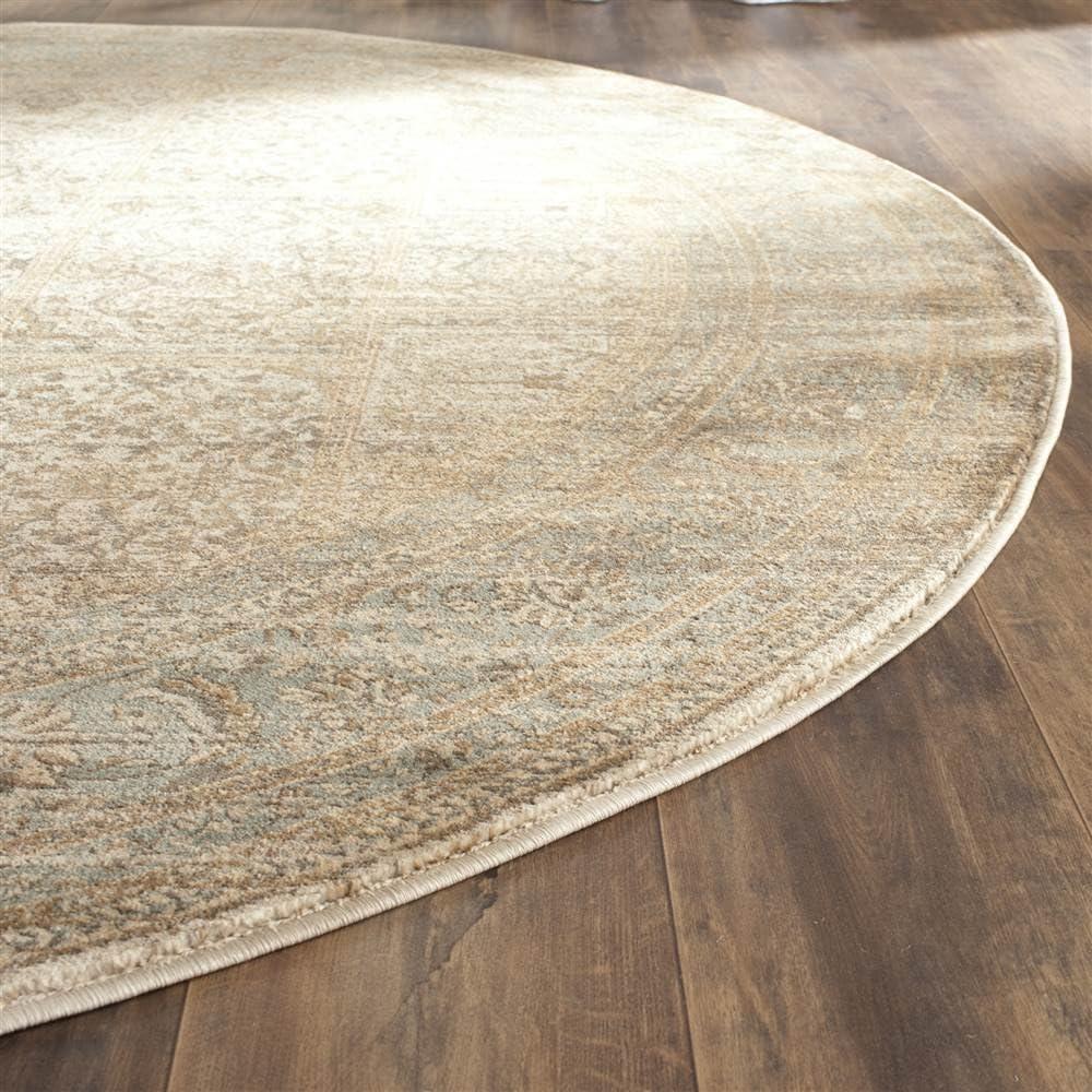 SAFAVIEH Vintage Dusko Traditional Area Rug, Ivory/Light Blue, 6'7" x 6'7" Round