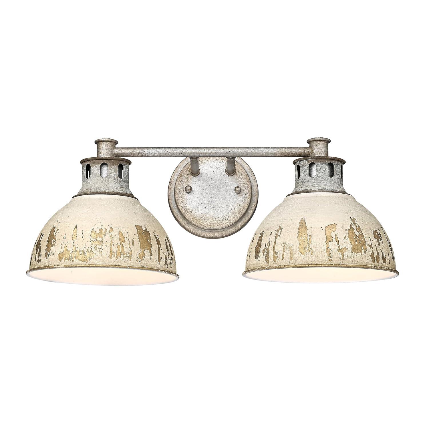 Golden Lighting Kinsley 2-Light Vanity Light in Aged Galvanized Steel with Antique Ivory