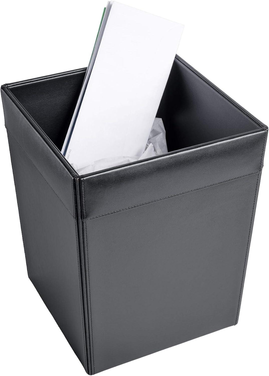 Classic Black Leather Square Waste Basket