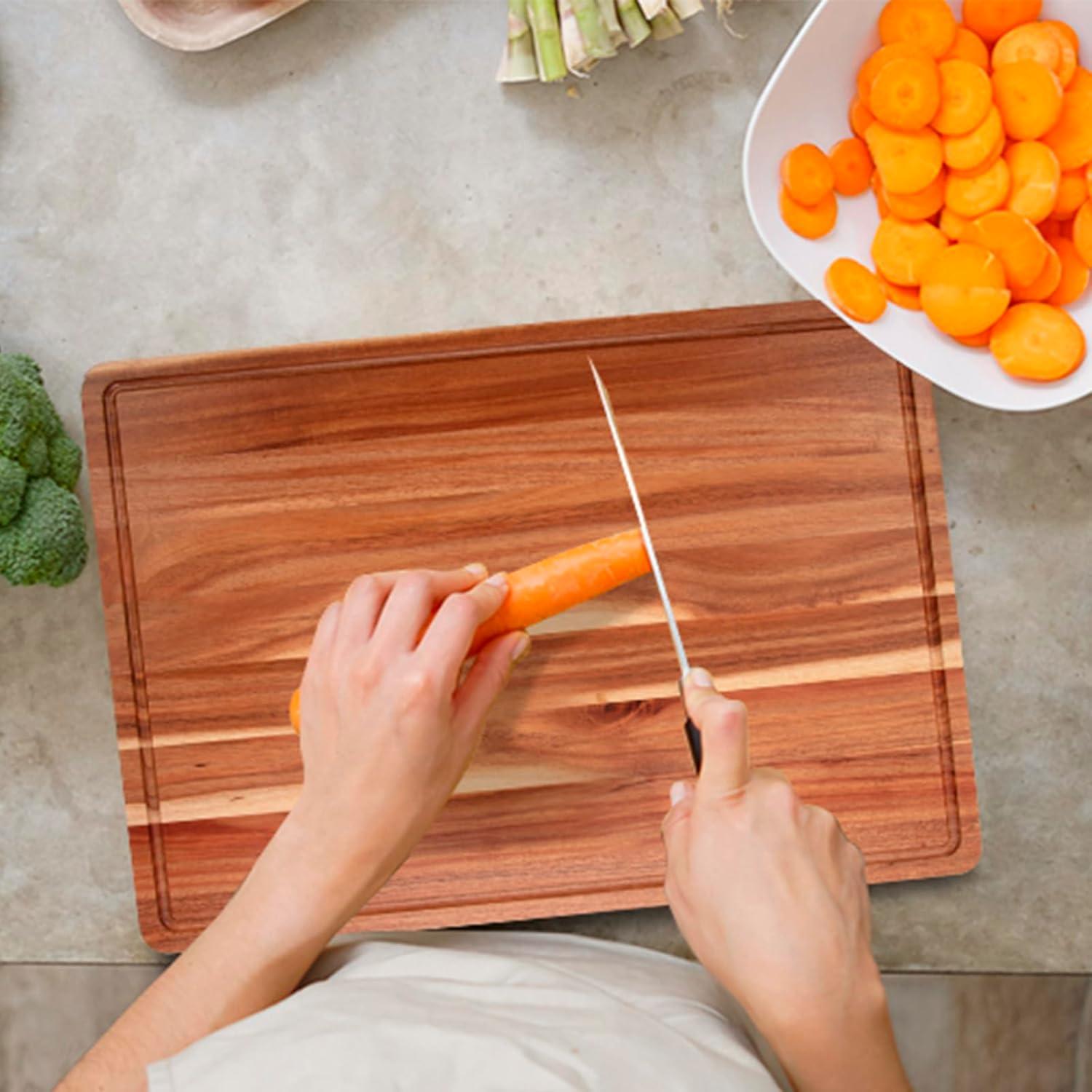 Tzou Large Wood Cutting Board with Premium Edge Grain Construction, Thick Sustainable Butcher Block with Juice Groove, 100% Organic Wood Chopping Board 20*15*1.5 inch