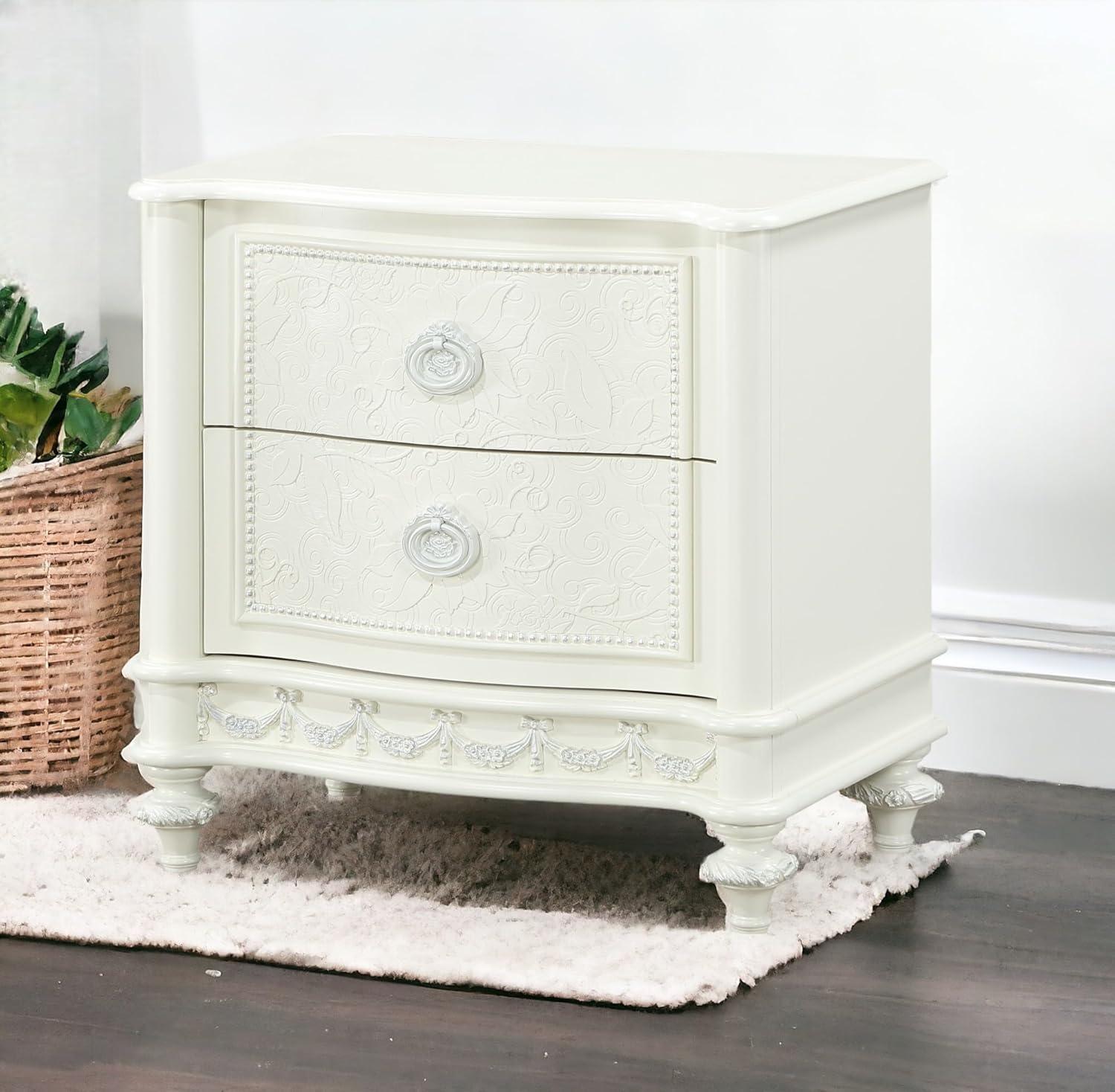 Mordern ACME Dorothy Nightstand with 2 Drawers, Ivory Finish, Night Stand, 26''L x 16''W x 26''H, for Bedroom