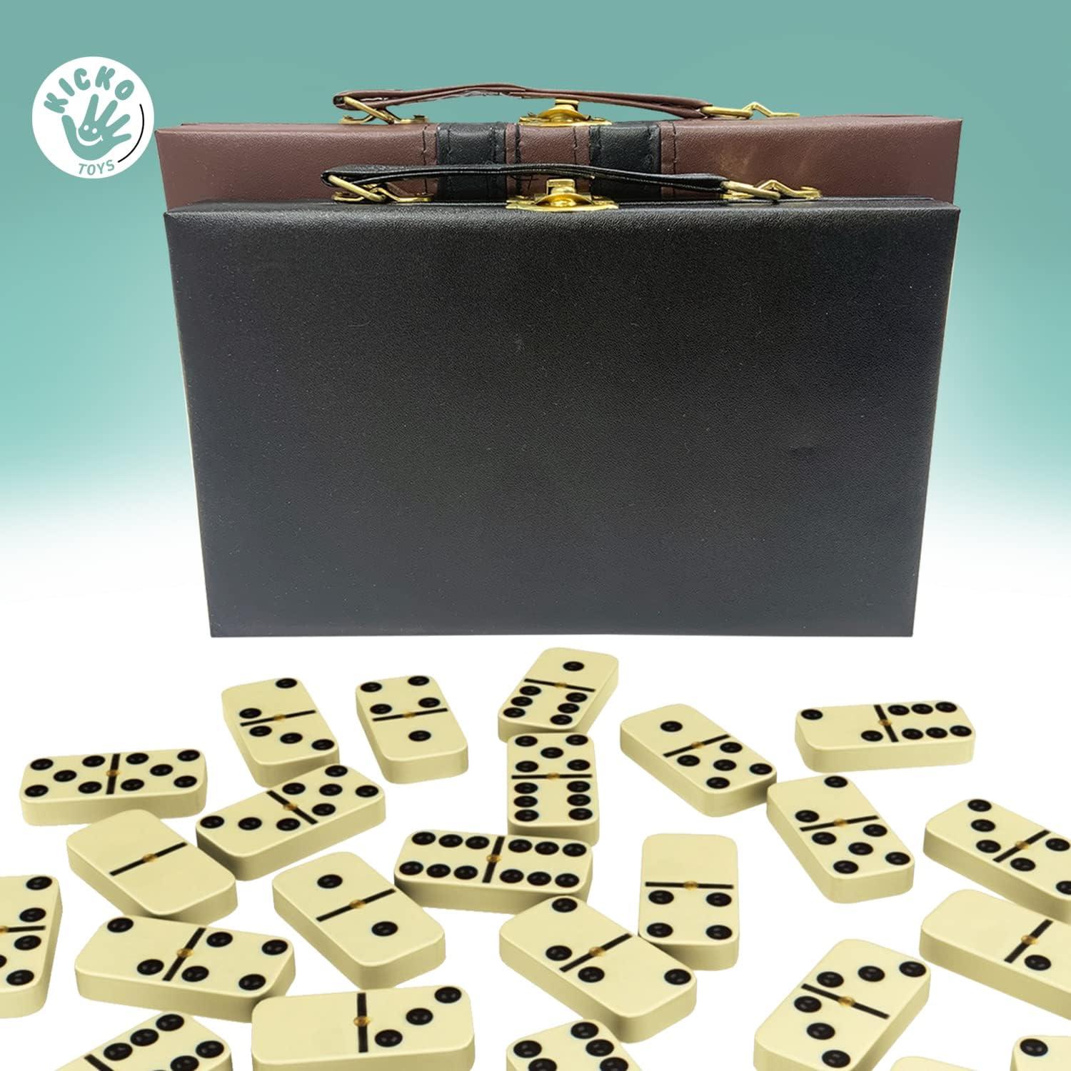 Leyeet Premium Classic Domino Set - Jumbo - Double Six - 28 Thick Pieces in Durable Wooden Vegan Leather Box for Boys, Girls, Adults, Kids Party Favors and Game Night Use - Up to 2-4 Players