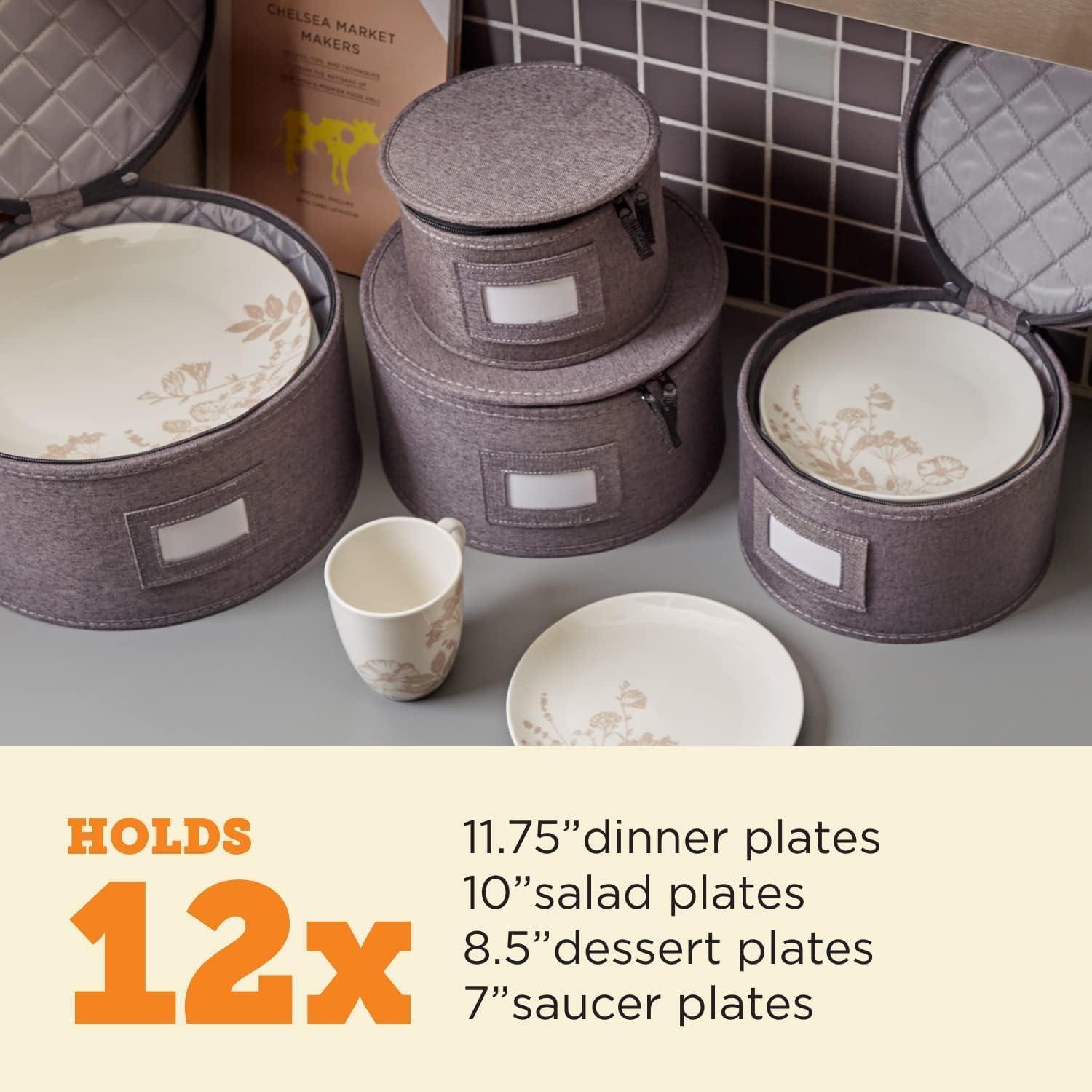 Gray Quilted Hard Shell China Storage Set with Felt Dividers