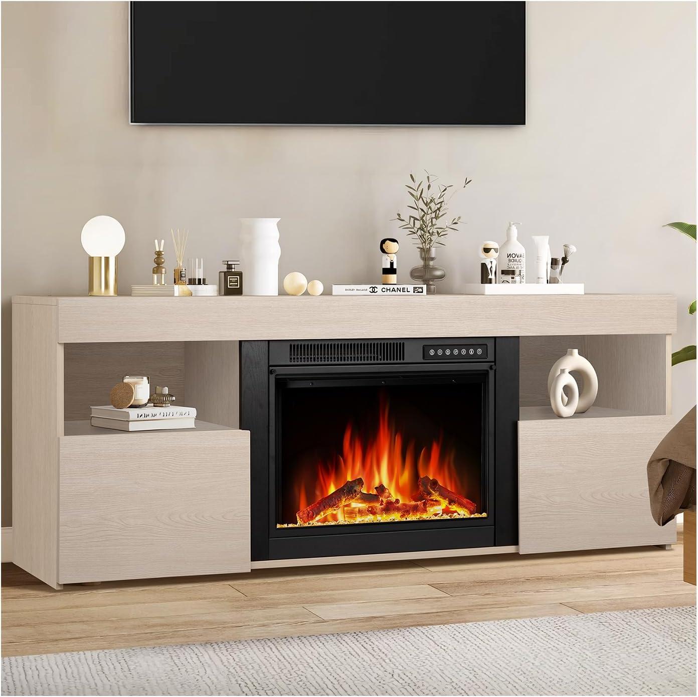 COWSAR COWSAR TV Stand for TVs up to 60" with Electric Fireplace with Remote Control,Adjustable Real 3d Flame Brightness