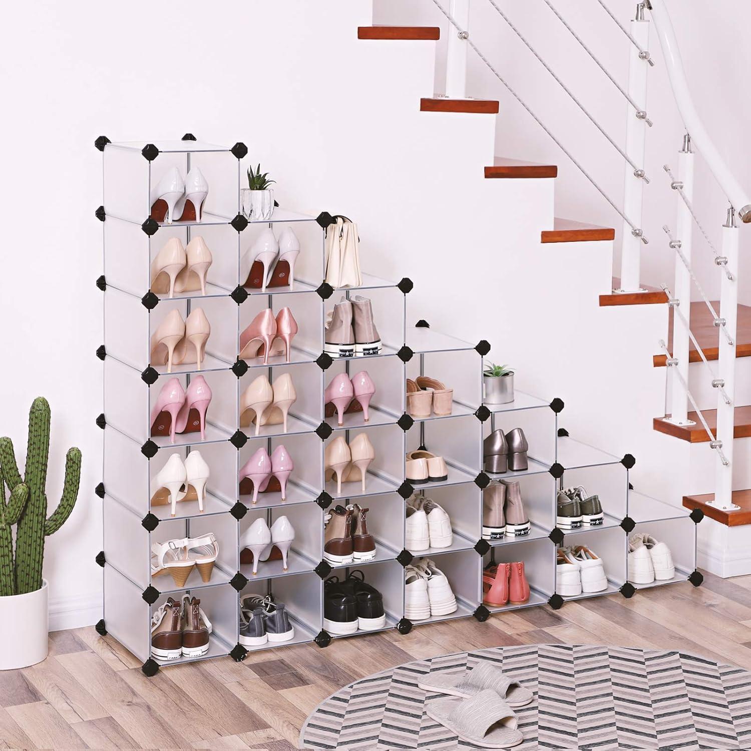 Transparent Modular Plastic and Metal Shoe Organizer