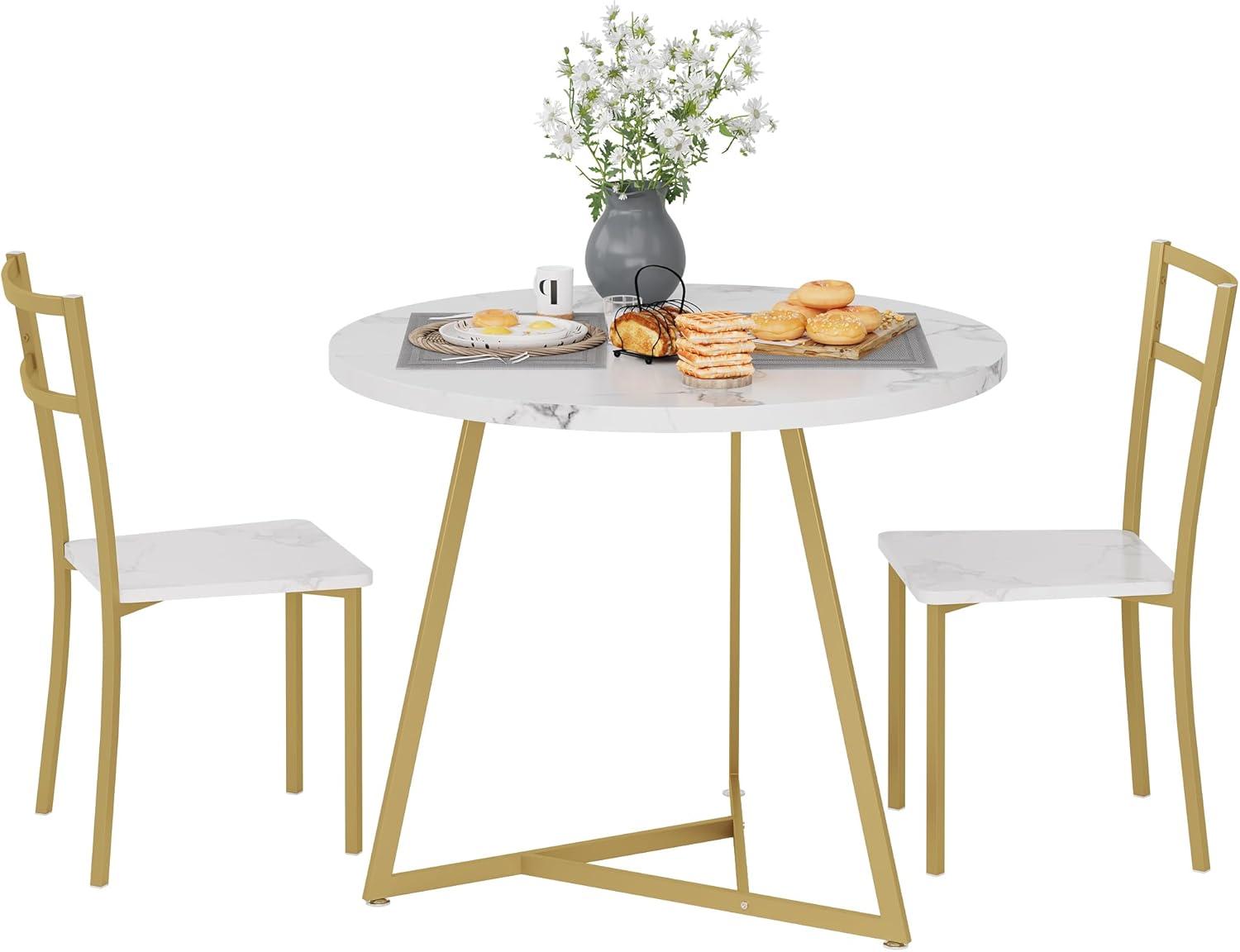 Dining Table Set for 2, Kitchen Table & Chair Sets for 2, Round Kitchen Table for Small Space, Apartment, Breakfast Nook