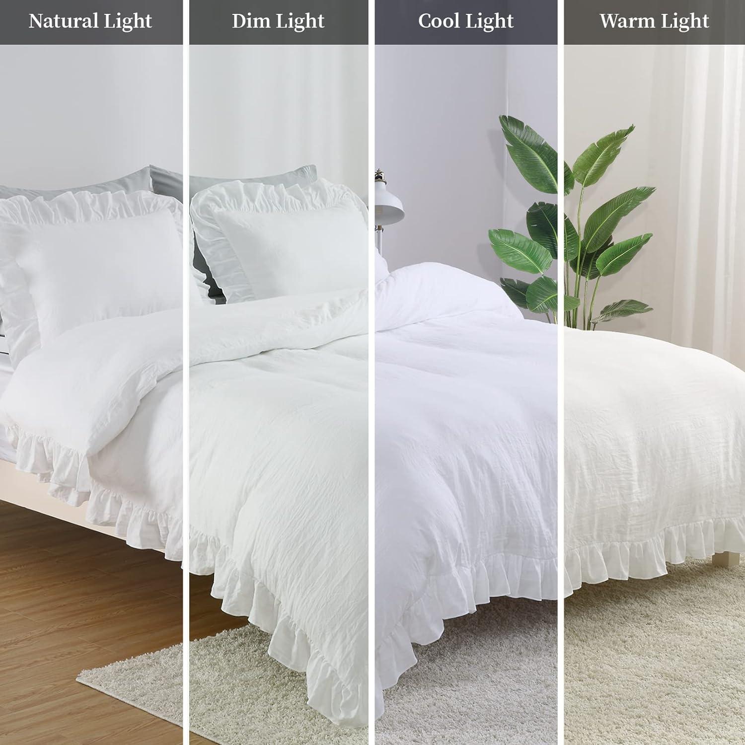 Haperlare 3Pcs Queen Size White Ruffle Duvet Cover Soft Washed Microfiber Vintage French Country Duvet Cover Set for Queen Bed, 90x90 in