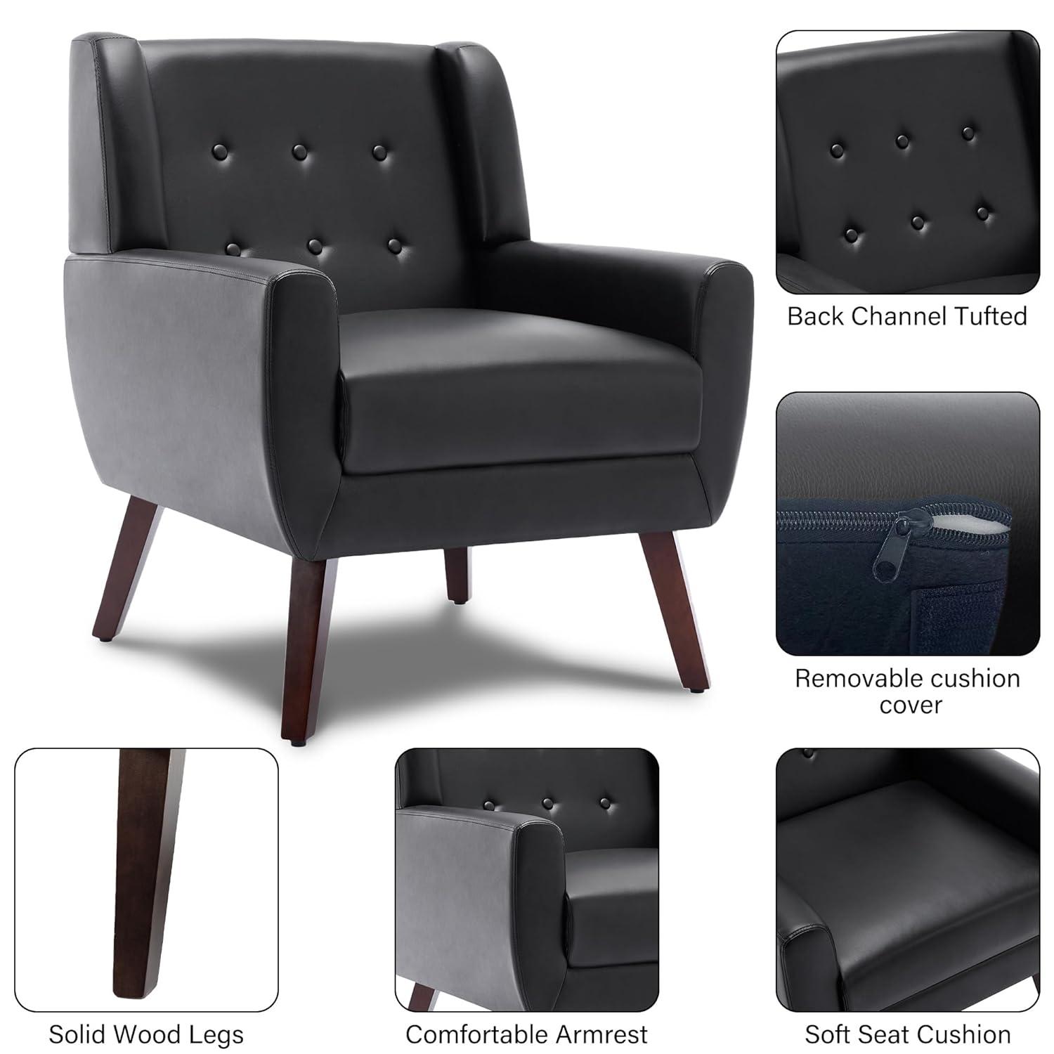 UIXE Beige Accent Chair Set of 2, Linen Fabric Armchair for Living Room, Modern Arm Chairs