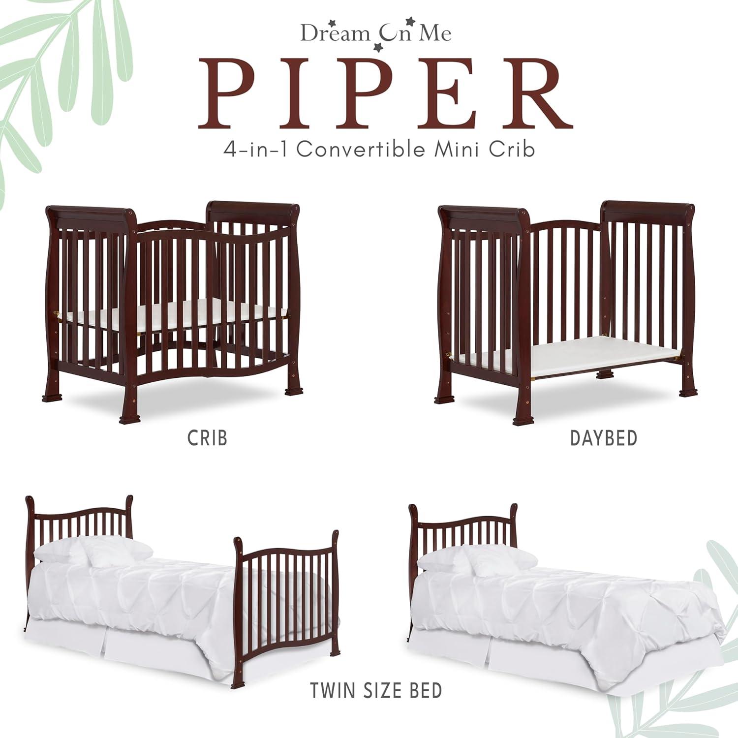 Dream On Me JPMA Certified Piper 4-in-1 Convertible Mini Crib