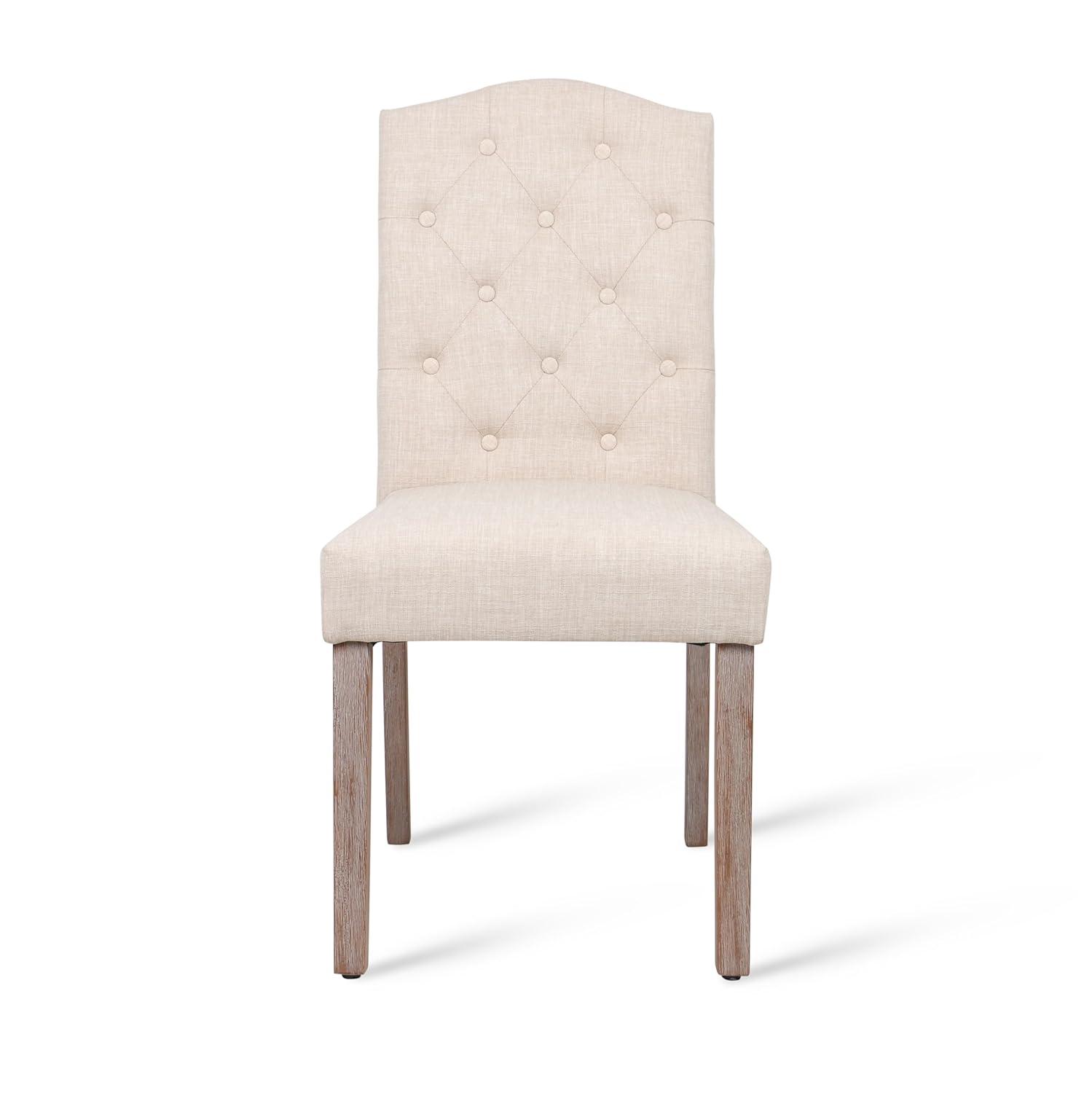 DrInn Traditional Tufted Linen Upholstered Dining Chairs, Beige (Set of 2)