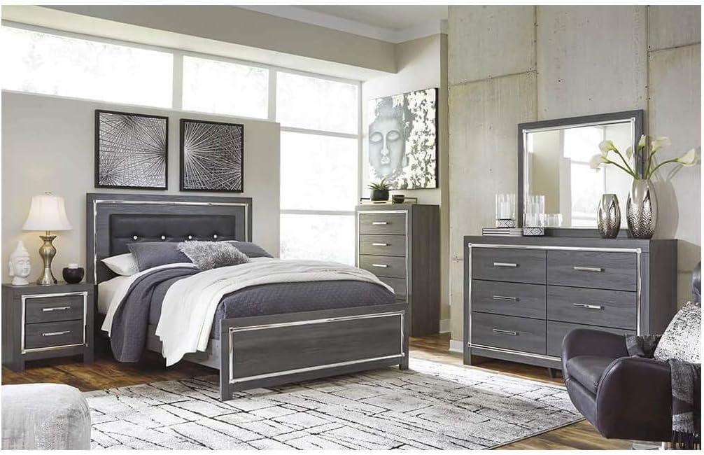 Gray 6-Drawer Dresser with Mirror and Chrome Accents