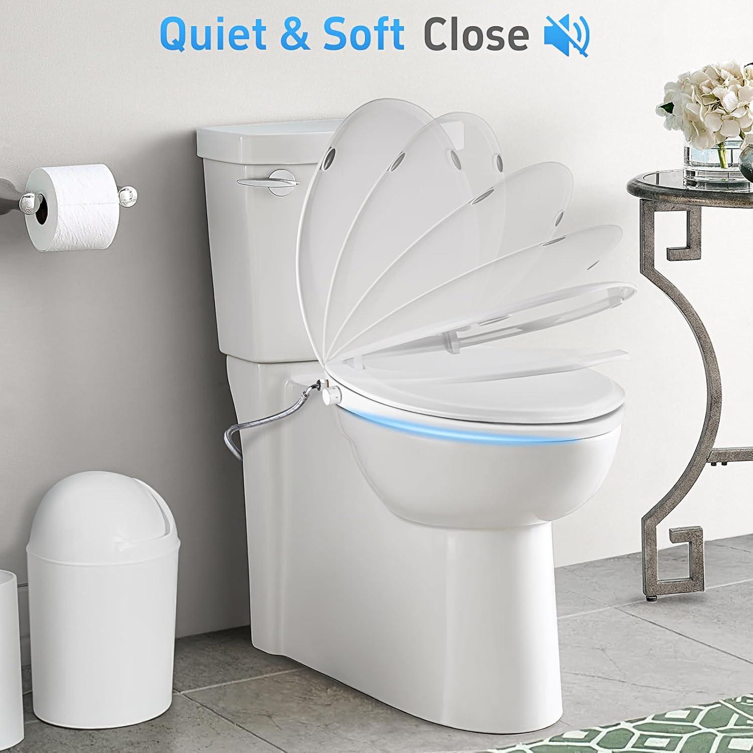 Elongated Bidet Toilet Seat With Quiet-Close, Fit Elongated Toilet Seat, White
