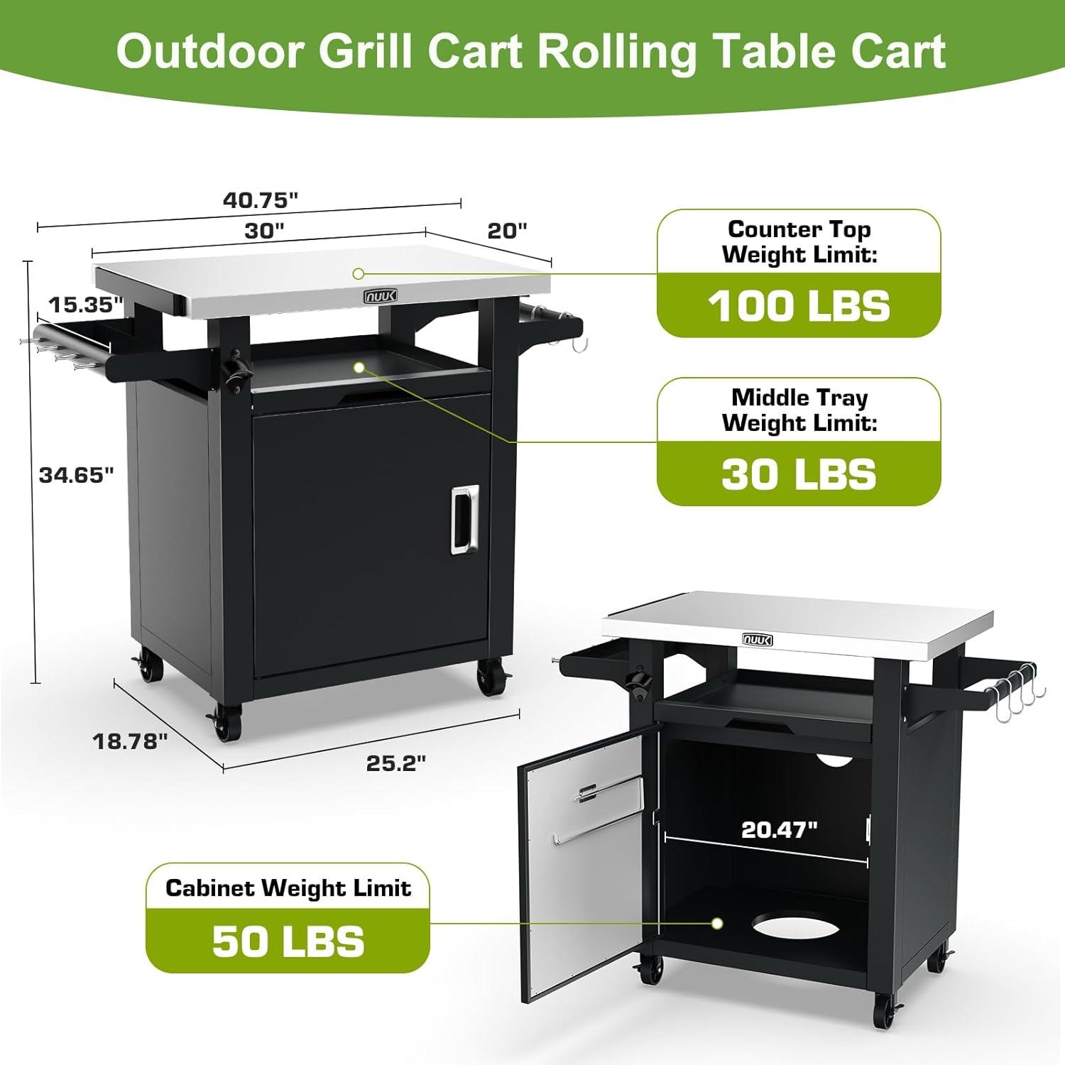 NUUK Deluxe 30IN BBQ Grill Serving Cart