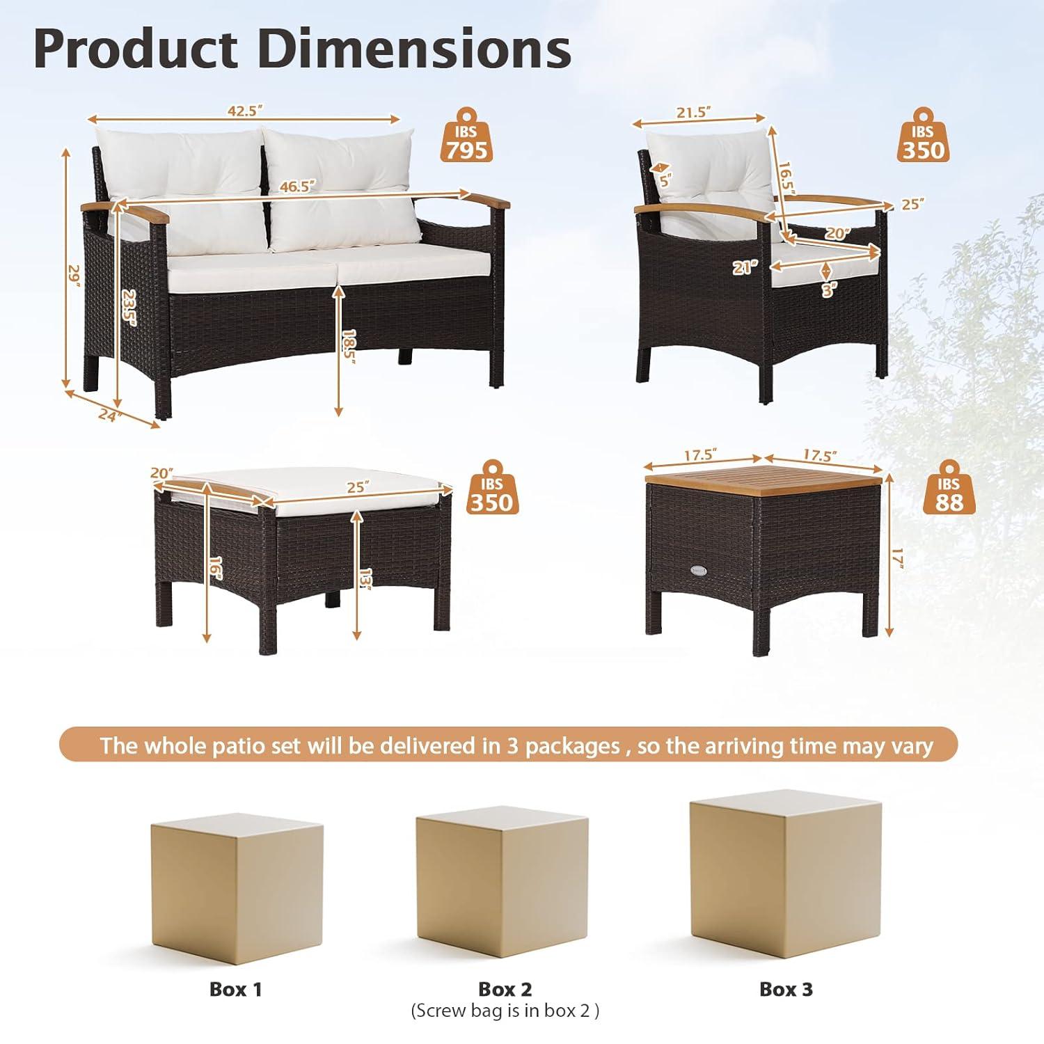 Kadyn Outdoor Bistro Conversation Set,Patio Furniture Sets, 7 Piece Rattan Patio Sofa Set with Acacia Wood Tabletop and Armrests