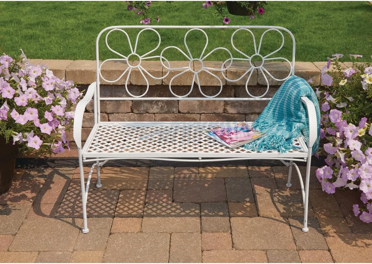 36" x 45" Daisy Metal Garden Bench White - Alpine Corporation