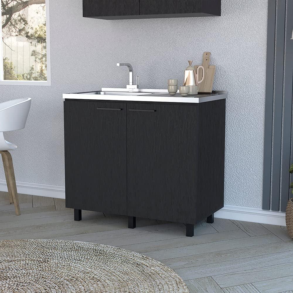 TUHOME Napoles 2 Utility Sink with Cabinet  Engineered Wood Cabinets in  Black
