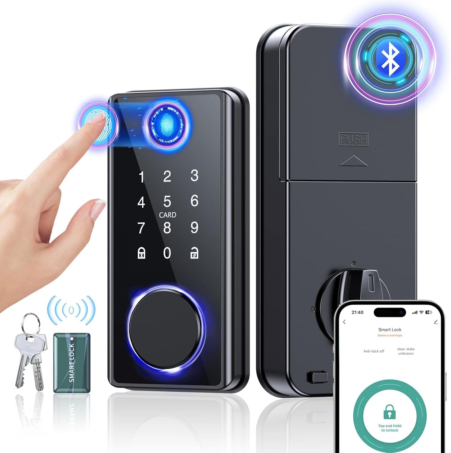 Black Smart Keyless Entry Fingerprint Door Lock with Keypad