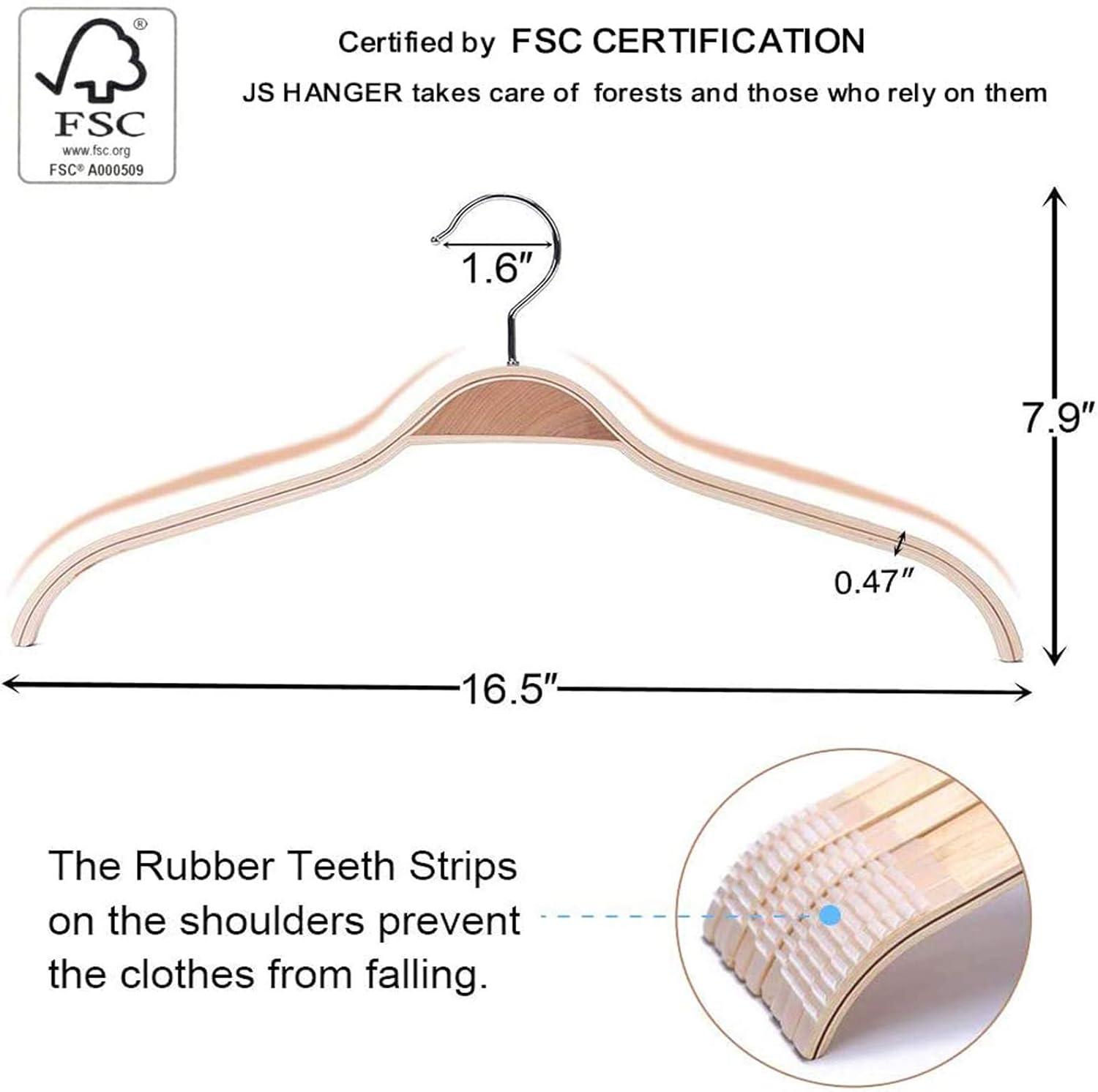 Lightweight Non Slip Wooden Hangers - 30 Pack Heavy Duty Wood Coat Hangers with Soft Stripes for Camisole, Jacket, Dress Clothes, Sweater, Natural Finish