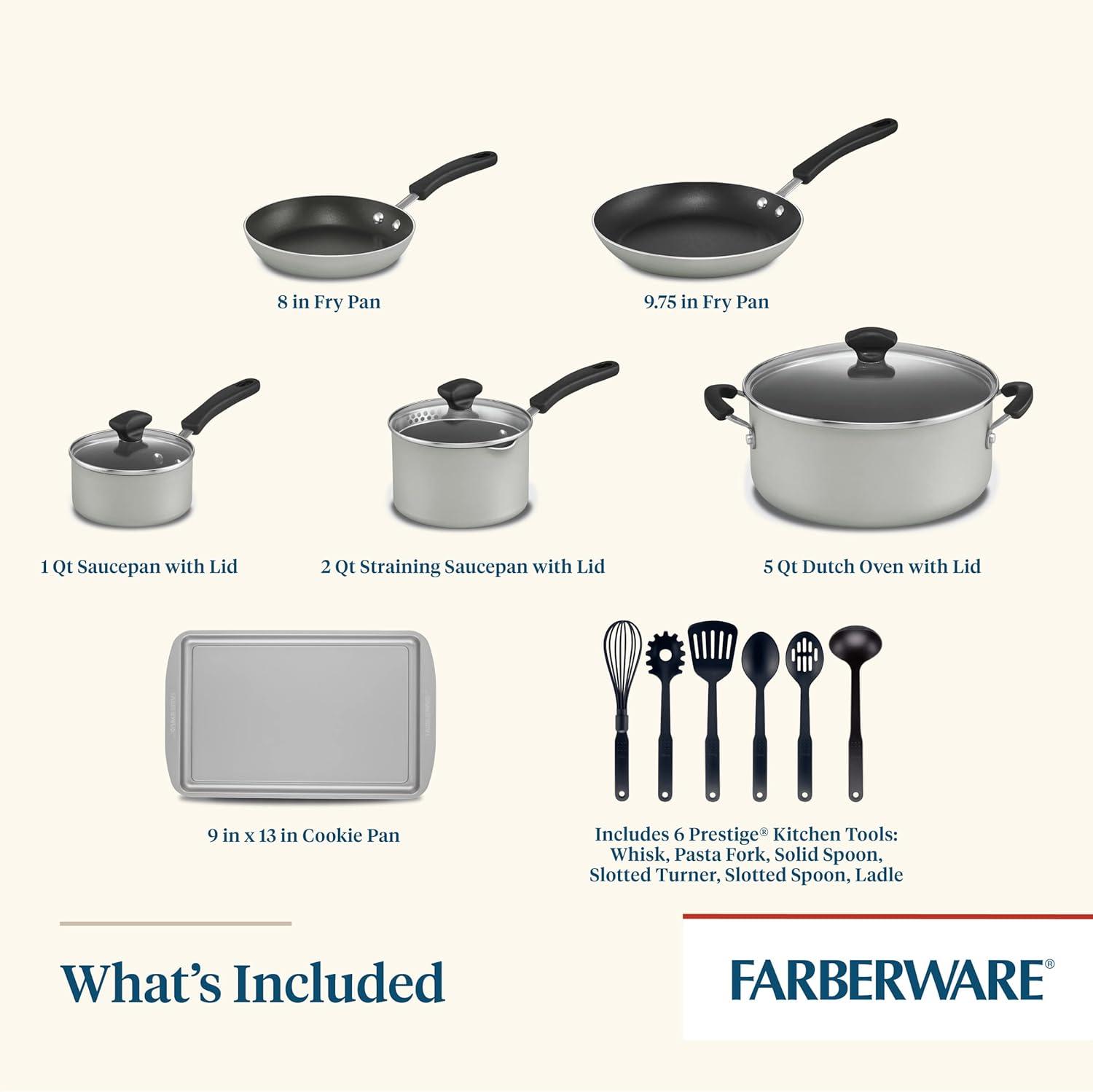 Silver Nonstick Aluminum 15-Piece Cookware Set with Baking Pan