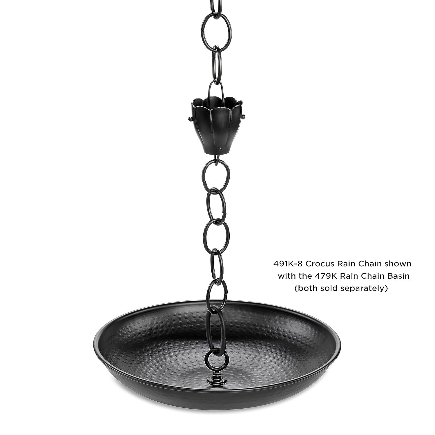 Good Directions 6 Cup Crocus Black Aluminum 8.5 ft. Rain Chain with Gutter Installation Clip