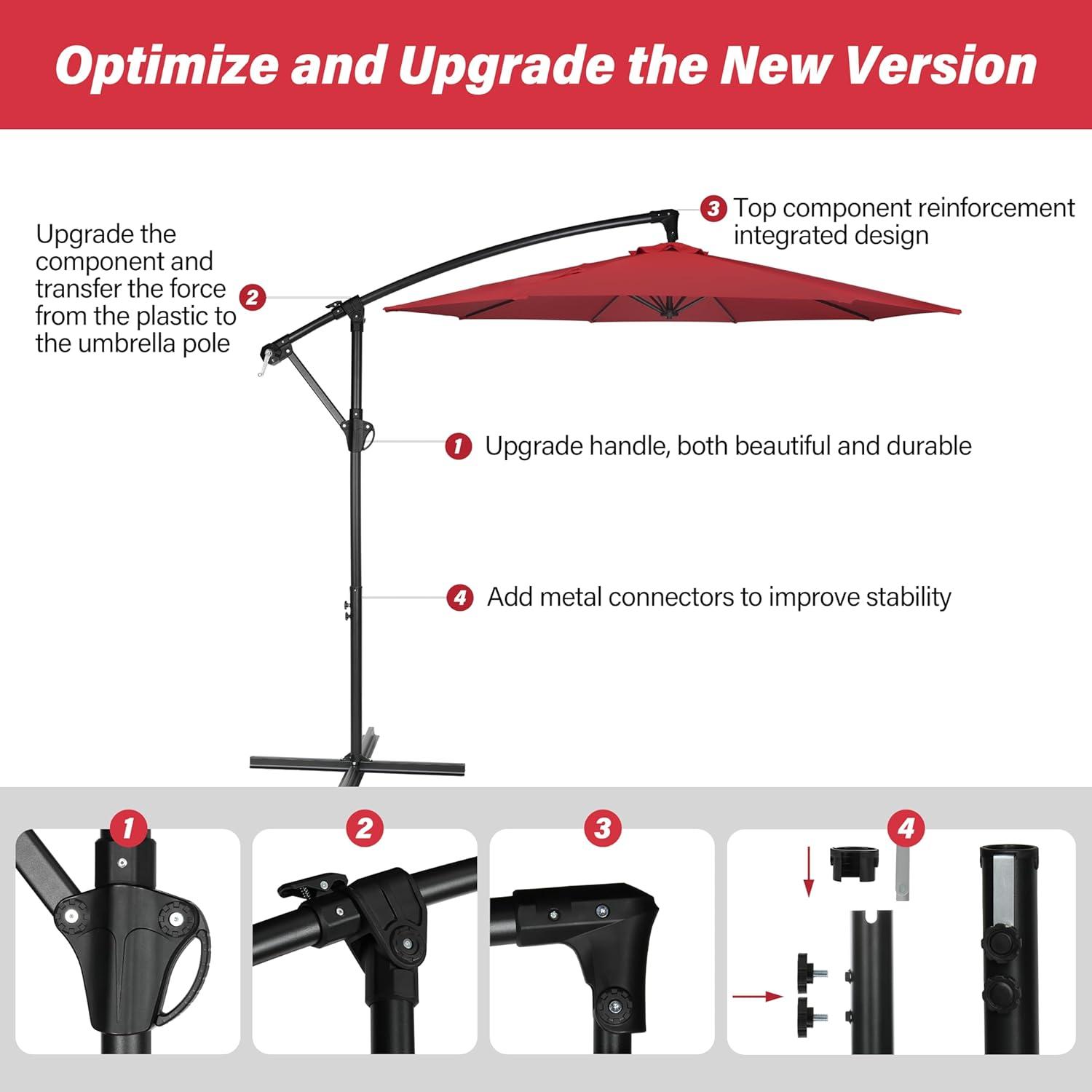 10 ft. Red Cantilever Metal Patio Umbrella with Crank Lift System