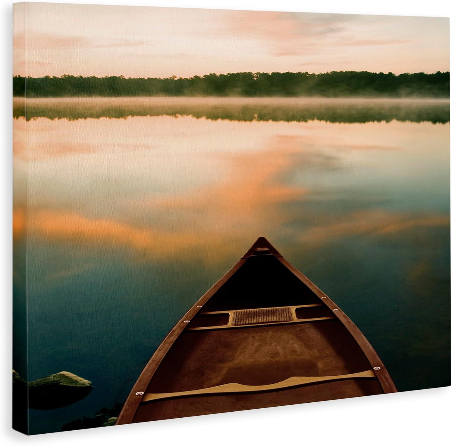 Stupell Industries Canoe on Lake Warm Sunrise Water Reflection