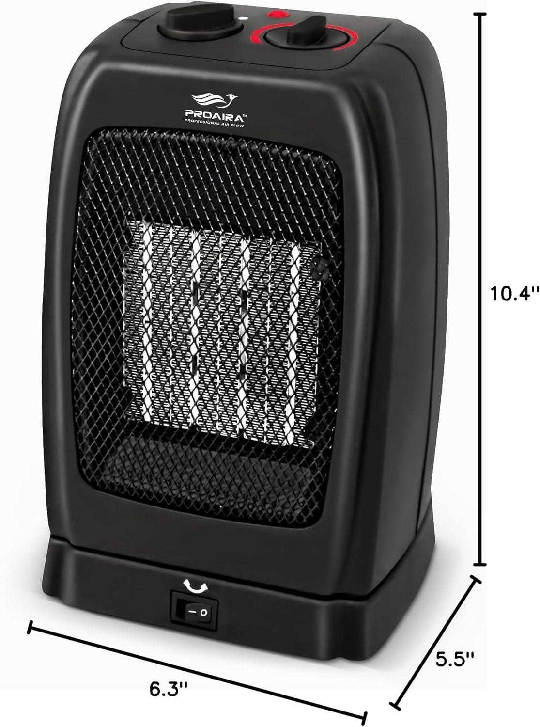 Proaira 750 Watt 2730 BTU Electric Compact Space Heater with Adjustable Thermostat