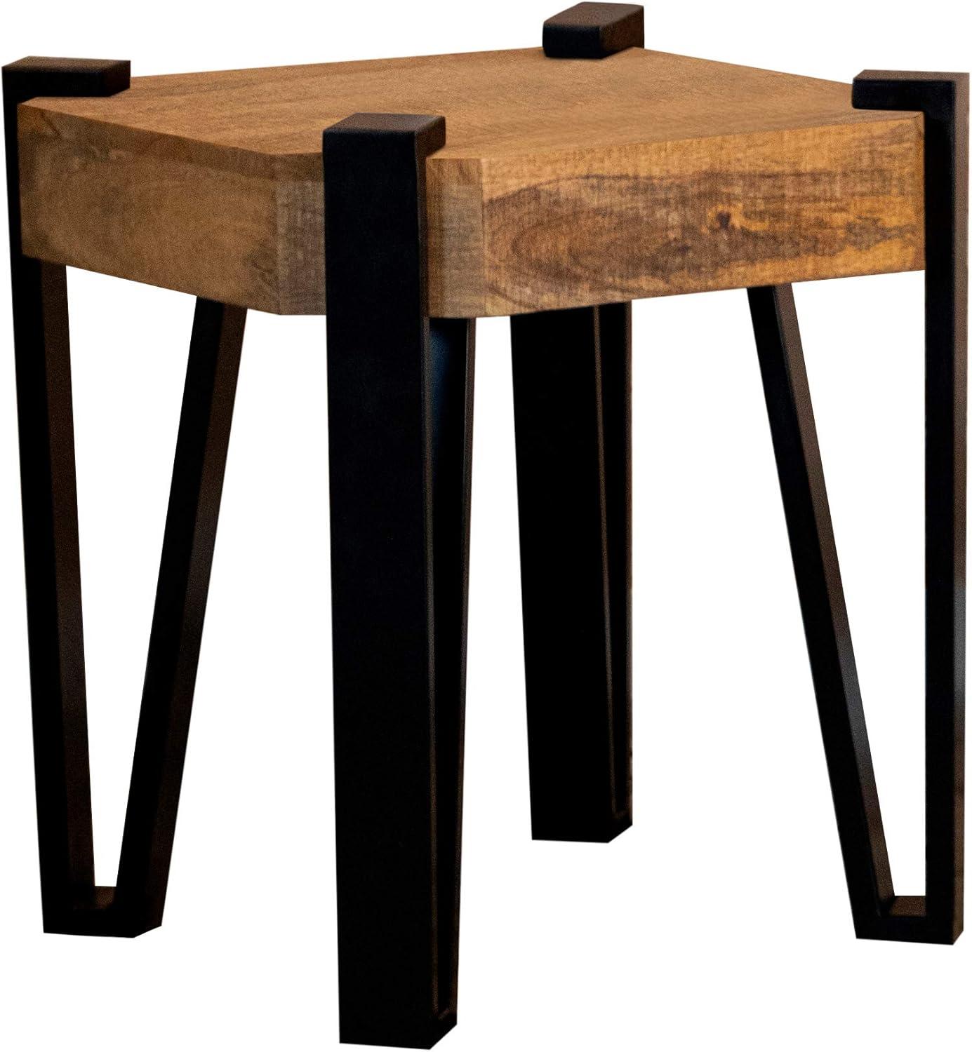 Natural Mango Wood Square End Table with Black Iron Legs