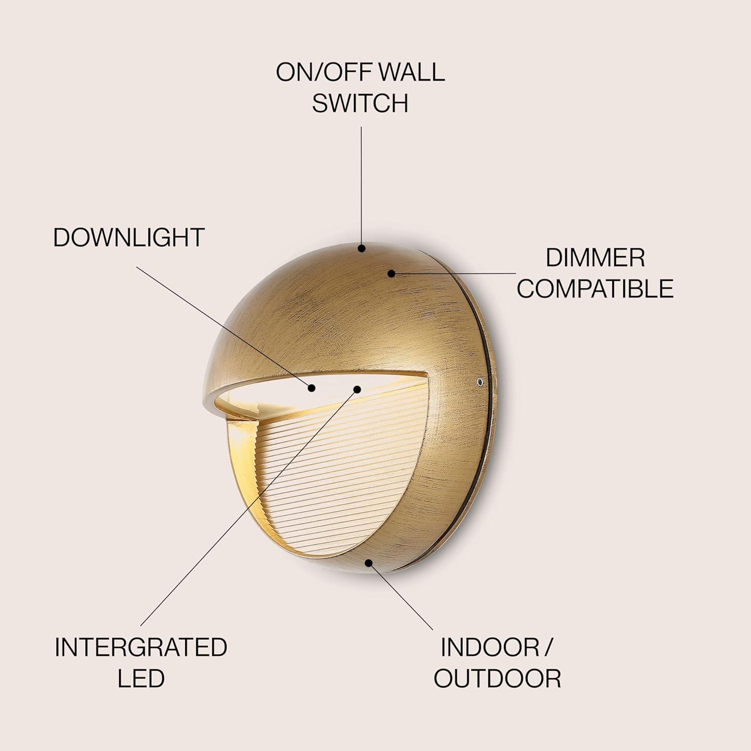 Orbe 6.25" Outdoor Metal/Glass Integrated LED Wall Sconce, Antique Gold