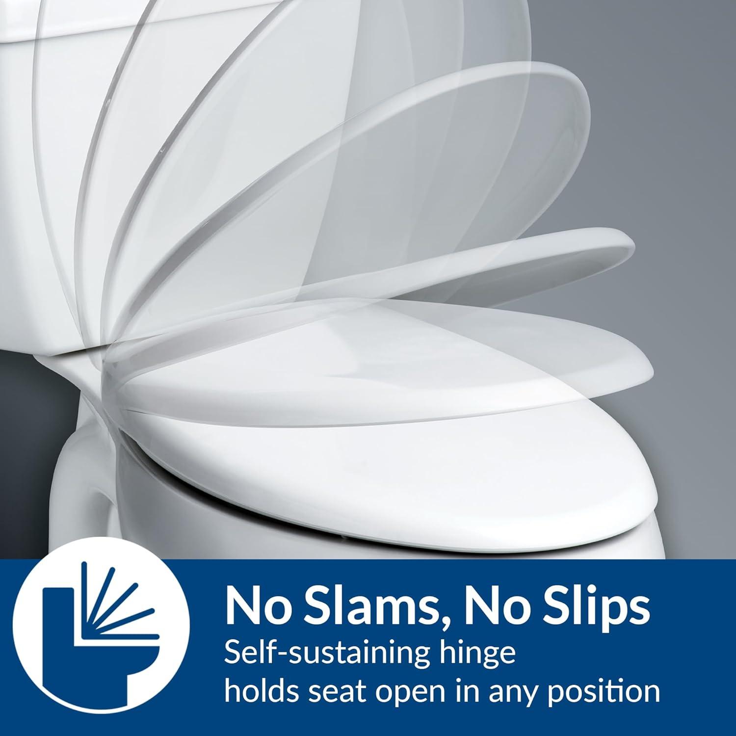 Commercial Heavy Duty Open Front Toilet Seat, Slow Close, Never Loosens, ELONGATED, Plastic, White