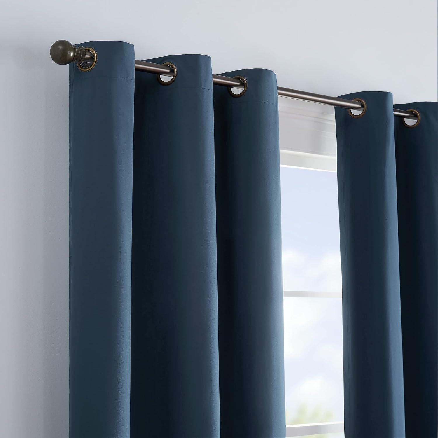 Navy Blackout Grommet Top Polyester Twin Curtains