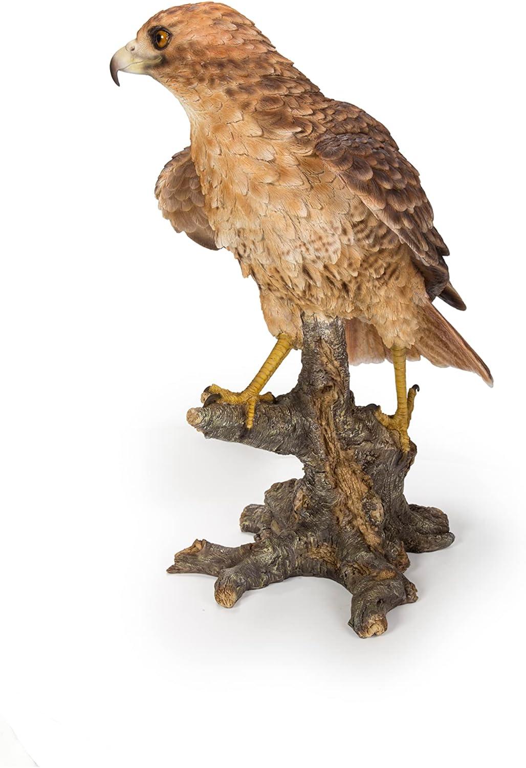 Hand-Painted Polyresin Hawk on Branch Garden Statue