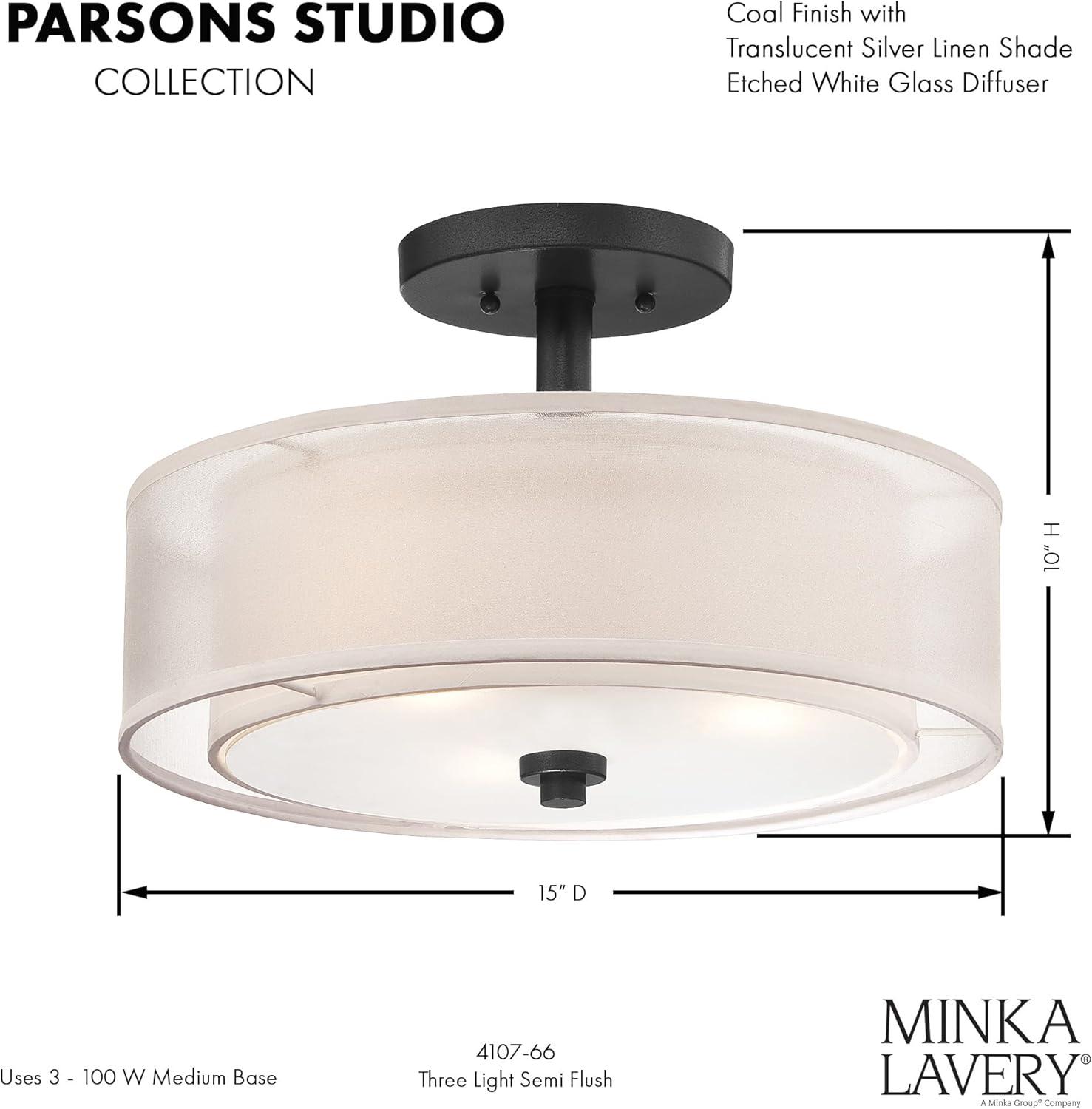 XylehR Semi Flush Mount Ceiling Light 4107-84, Parsons Studio Lighting Fixture, 3 Light,