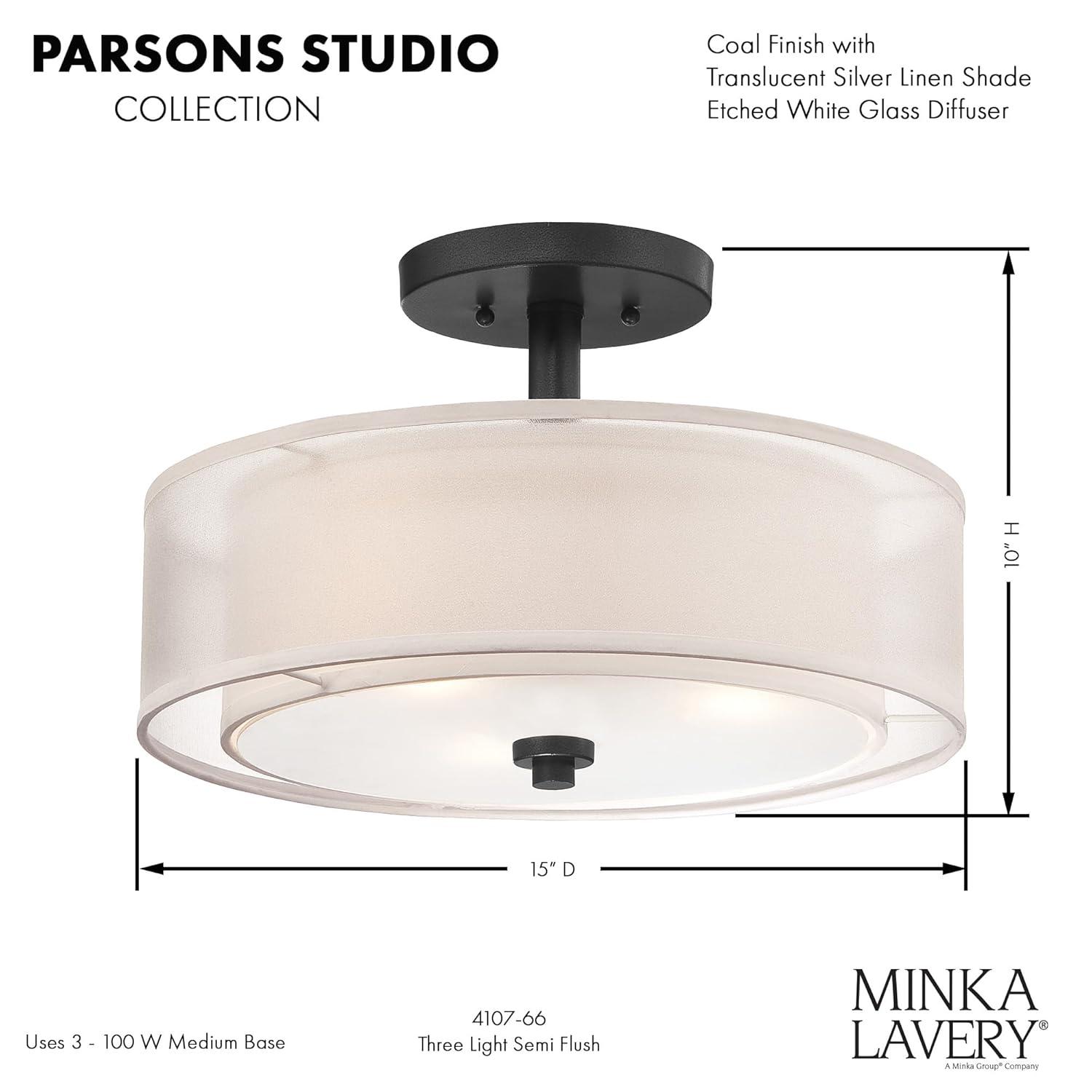 XylehR Semi Flush Mount Ceiling Light 4107-84, Parsons Studio Lighting Fixture, 3 Light,