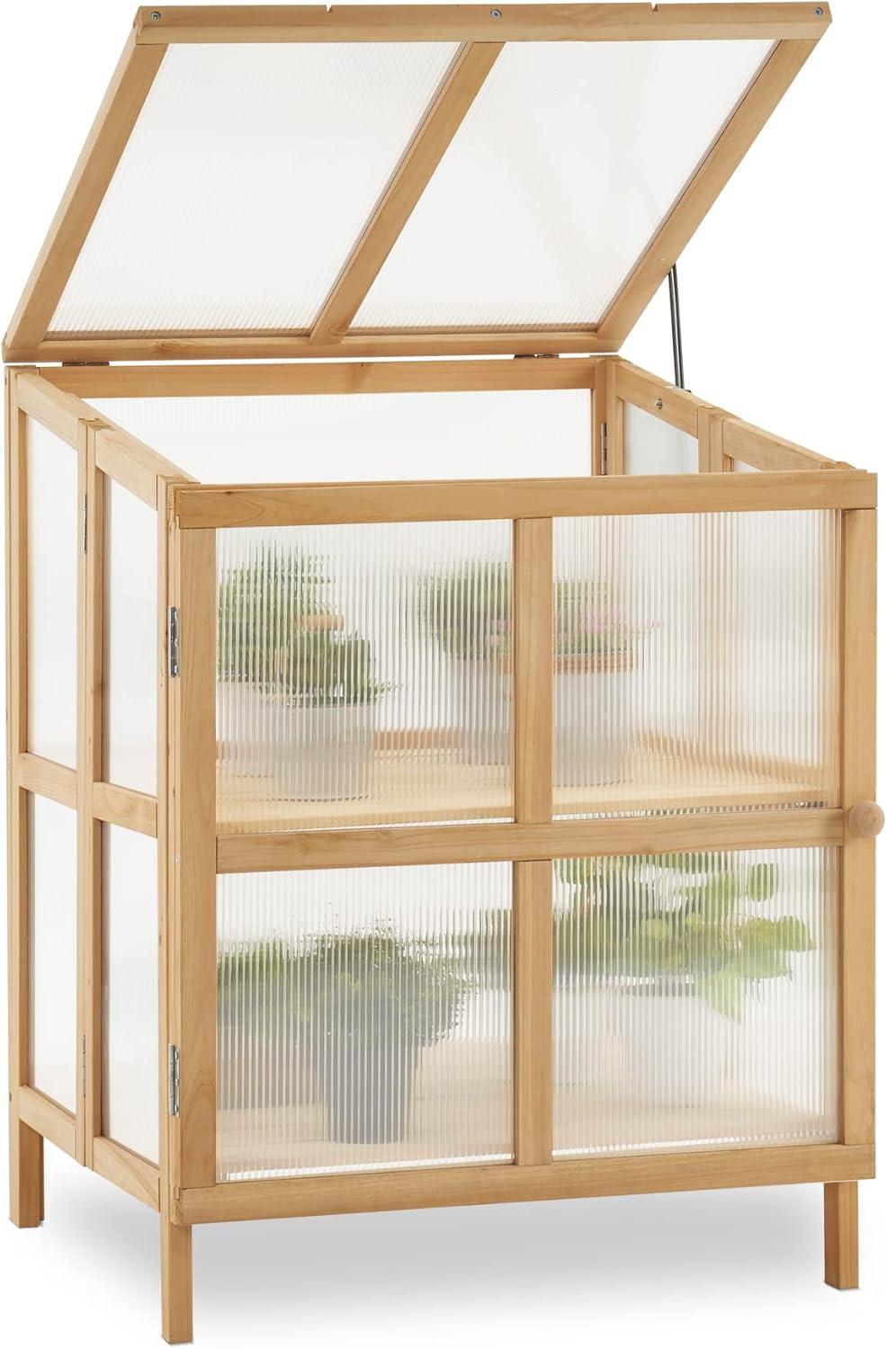 23.6" W x 24.2" D 2 Tier Foldable Wooden Cold Frame Greenhouse