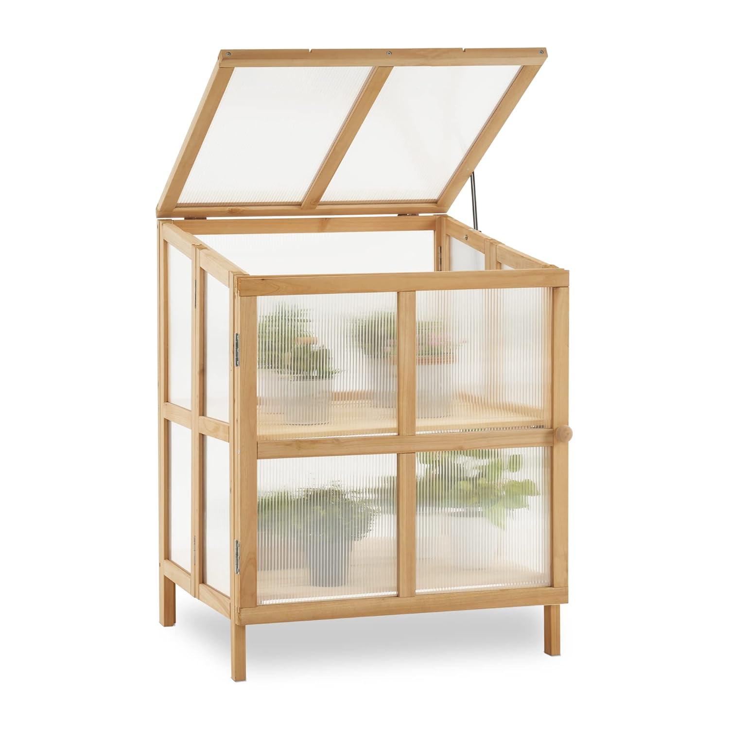MCombo 23.6" W x 24.2" D 2 Tier Foldable Wooden Cold Frame Greenhouse