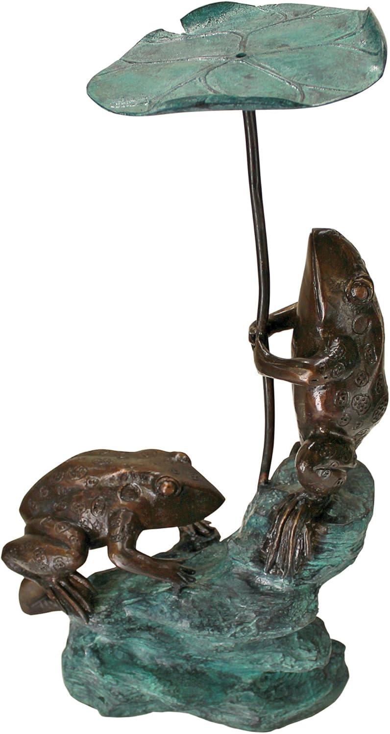 Bronze Lily Pad Umbrella Frogs Garden Statue