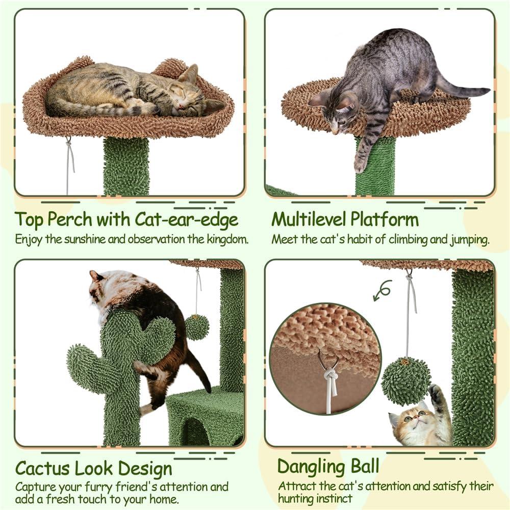Gaetanina Cactus Cat Tree, 54.5In Cat Tower For Indoor Cats, Multi-Level Cat Condo With Scratching Posts, Ramp, Perch, Platform & Hanging Ball, Cat Furniture Activity Center For Kitten House Play