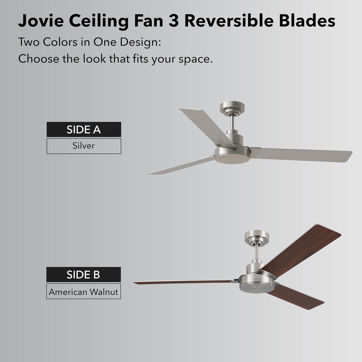 Generation Lighting Jovie 58-in Brushed Steel with Silver/American Walnut reversible blades Blades Propeller Ceiling Fan Without Light ( 3 -Blade )