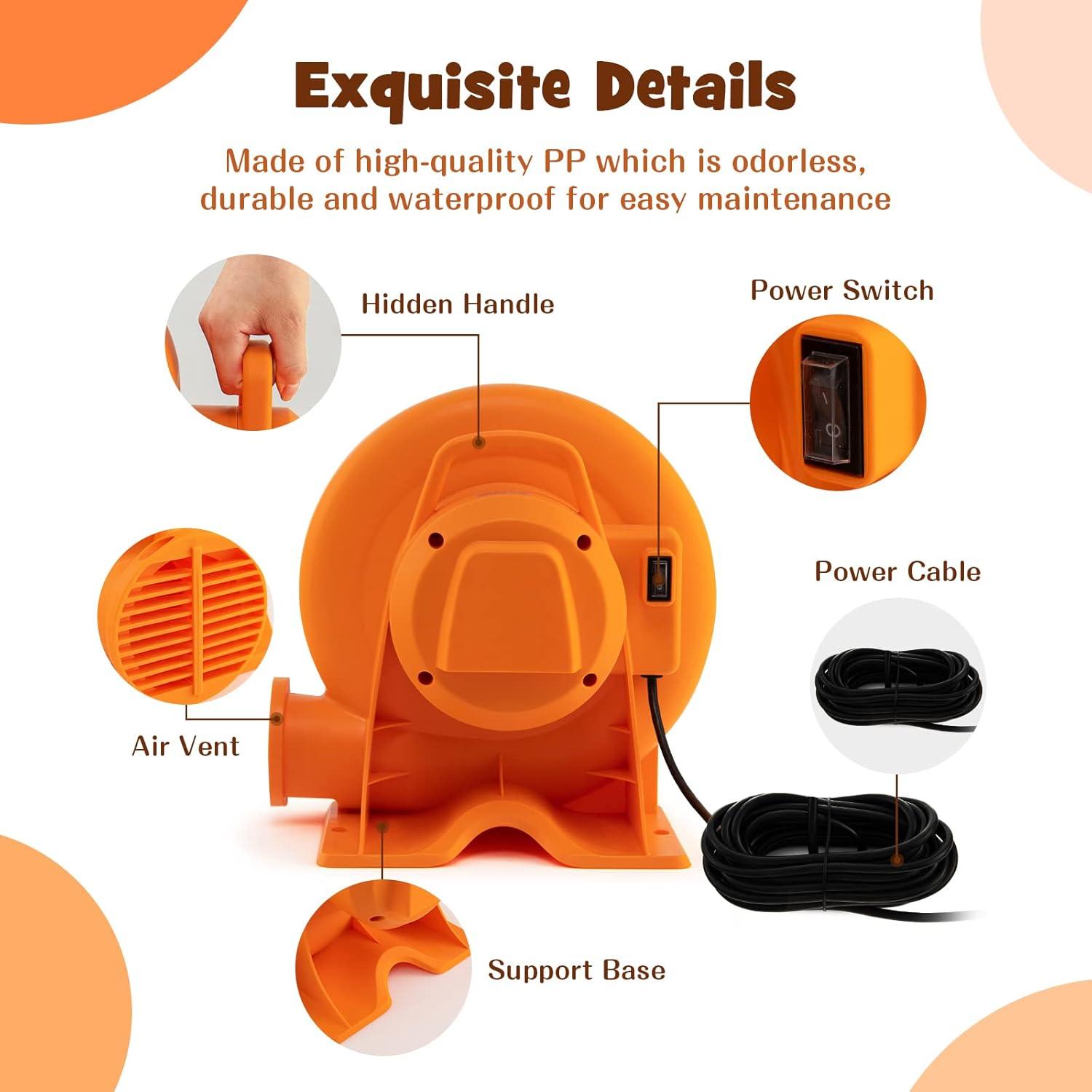 Costzon Air Blower, 1.0HP Blower for Bounce House with 25FT SJTW Wire & Stakes, GFCI Plug, ETL, 750W, Perfect for Inflatable Bouncer Blower Orange, IPX4 Air Blower for Inflatables